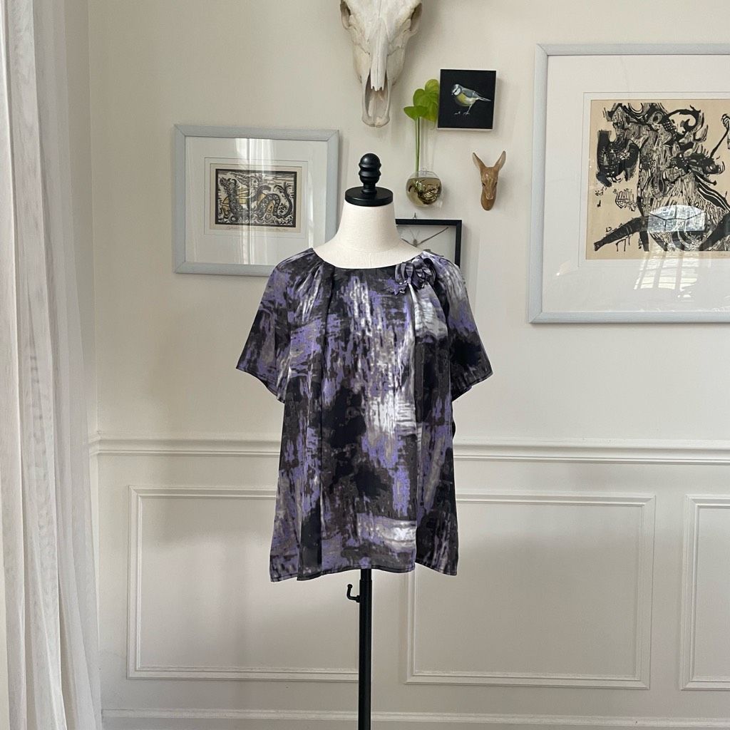 Worthington Worthington Purple Grey Black Brushstroke Print Pullover Satin Blouse XL Size XL / US 12-14 / IT 48-50 - 2 Thumbnail