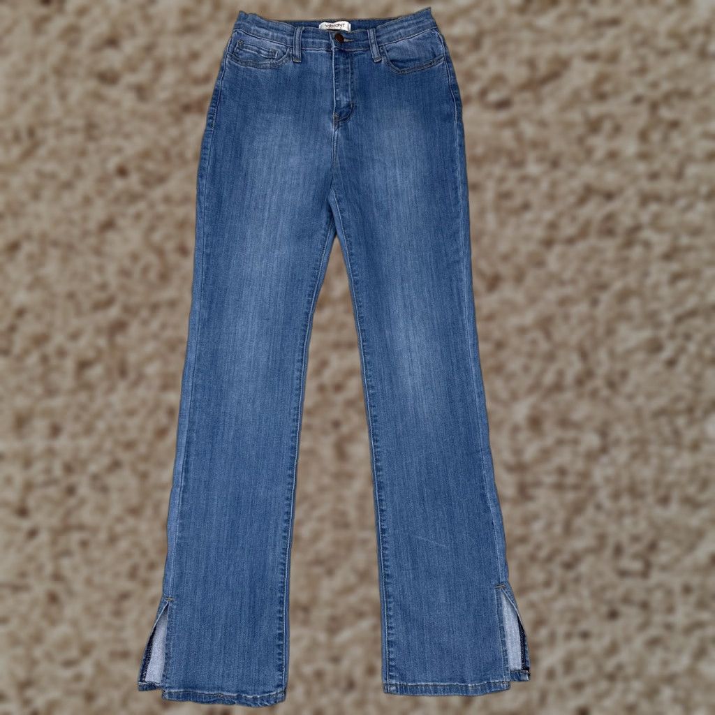 Denime Vibrant M.I.U Jeans Women 9 Blue Medium Wash Split Hem Straight Light Color 5-Pocket Denim Jeans Womens Size 30" / US 8 / IT 44 - 1 Thumbnail