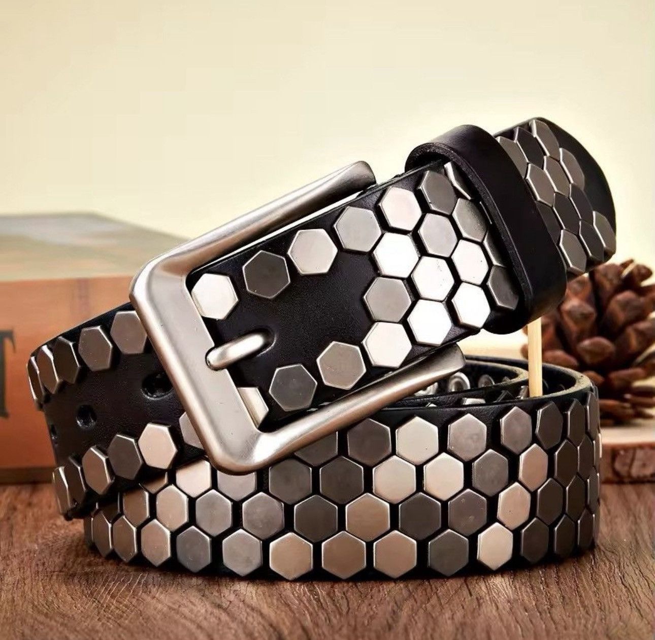 Leather 115 cm Rivet Studded Belt Size ONE SIZE - 1 Thumbnail