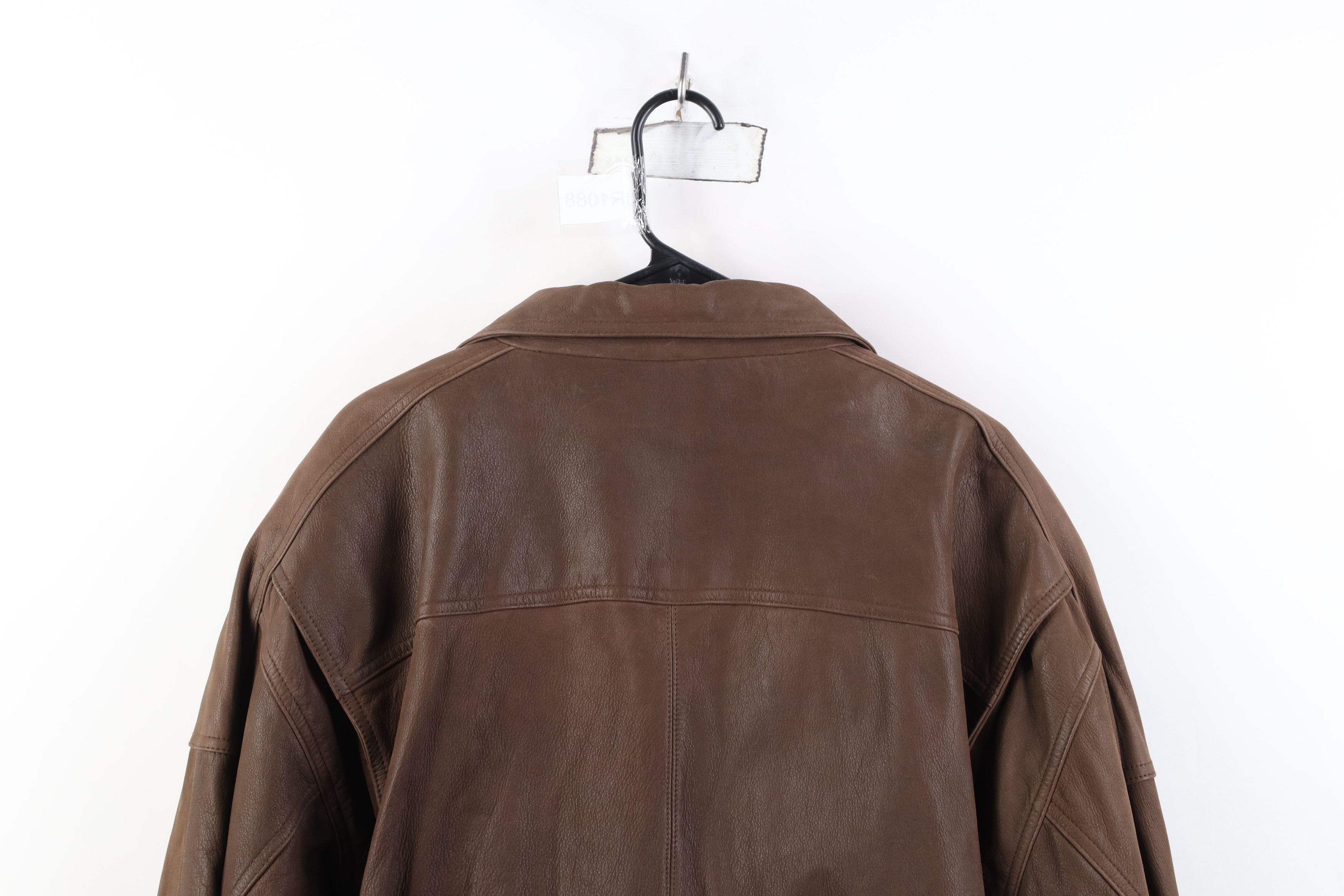 Vintage Vintage 90s Streetwear Heavy Leather Bomber Jacket Brown Size US XL / EU 56 / 4 - 15 Thumbnail