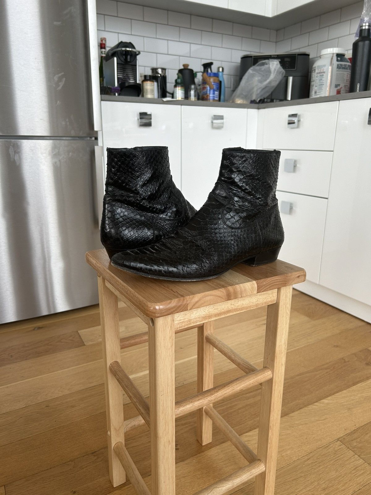 image of YSL Pour Homme Fw16 YSL Python Devon Runway Boot in Black, Men's (Size 11)