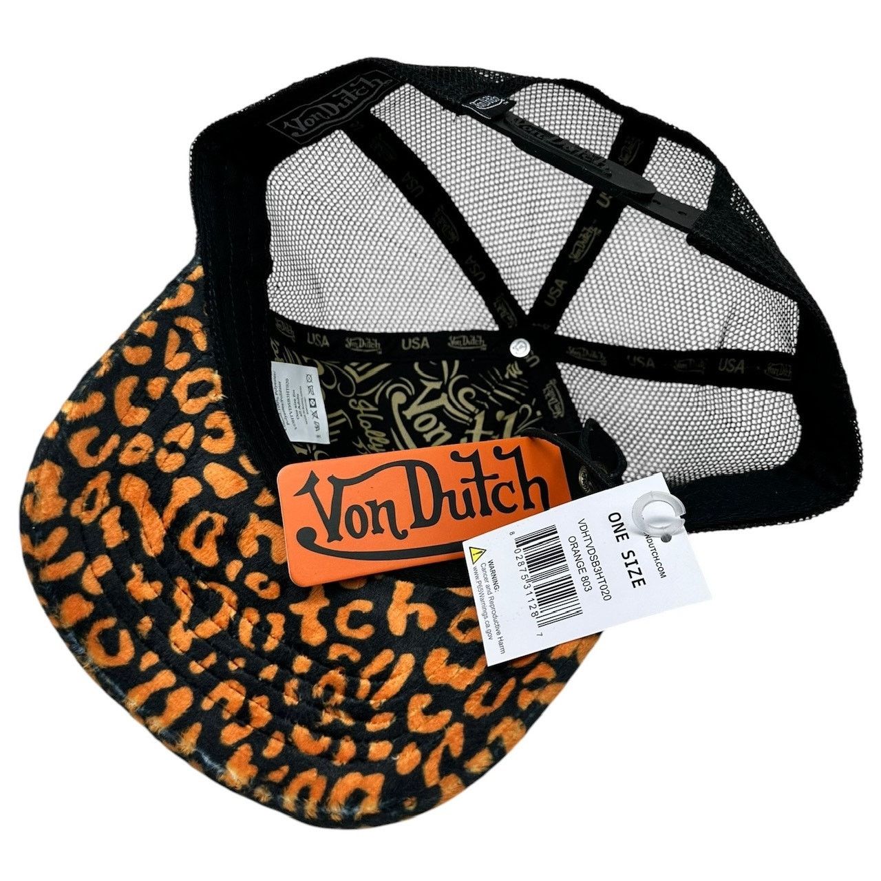 Von Dutch Von Dutch Trucker Hat Orange Cheetah Velvet Snapback Cap Size ONE SIZE - 4 Thumbnail