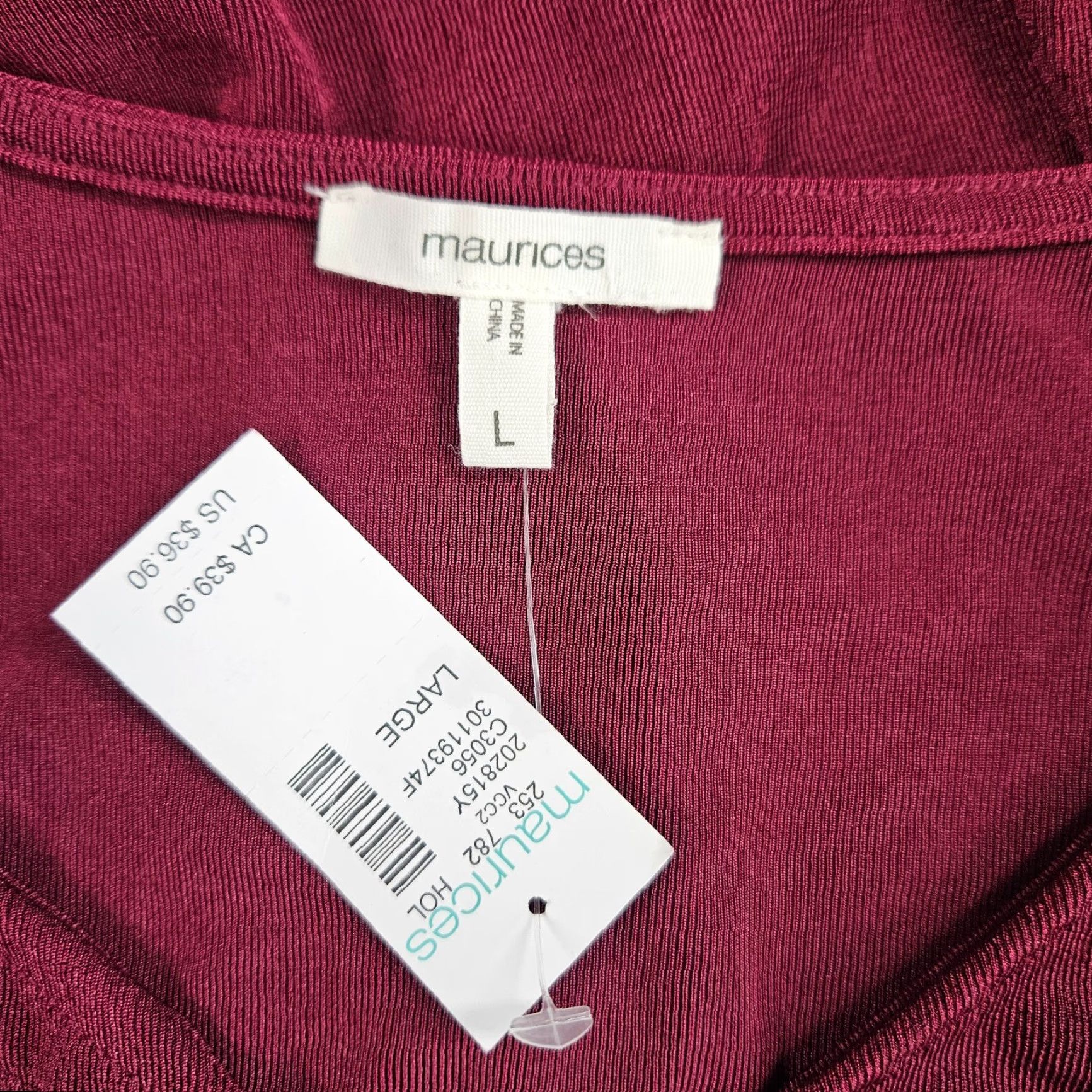 Vintage Maurices Womens Top L Burgundy Long Sleeve V-Neck Shirt Blouse Women's Size L / US 10 / IT 46 - 6 Thumbnail