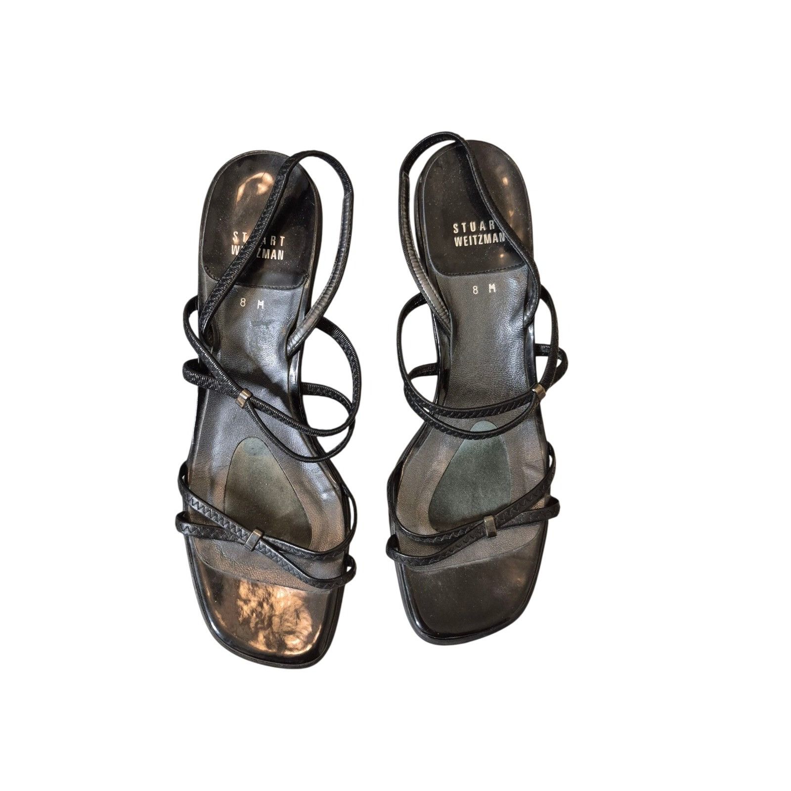 Stuart Weitzman VTG Leather Strappy Kitten Heel Shoes Slingback S in Black, Women's (Size 8)