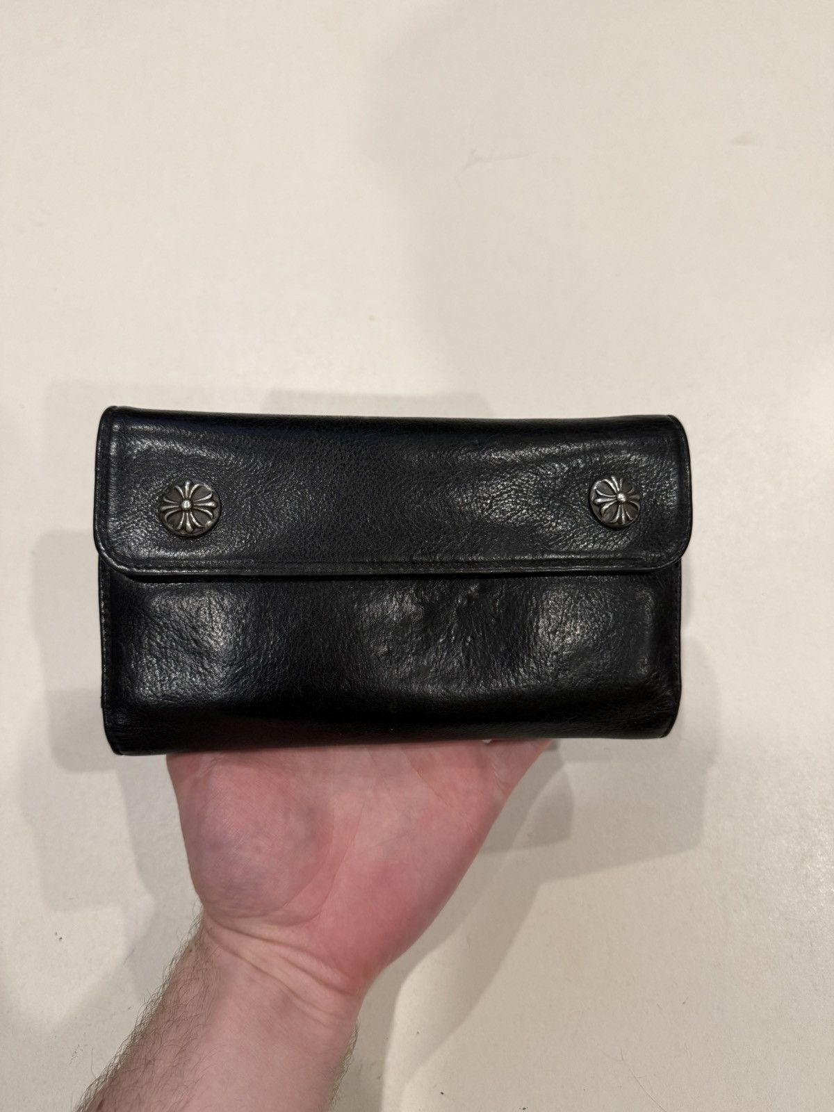 Chrome Hearts Chrome Hearts Black Leather Wave Wallet Silver Cross Balls Size ONE SIZE - 15 Thumbnail