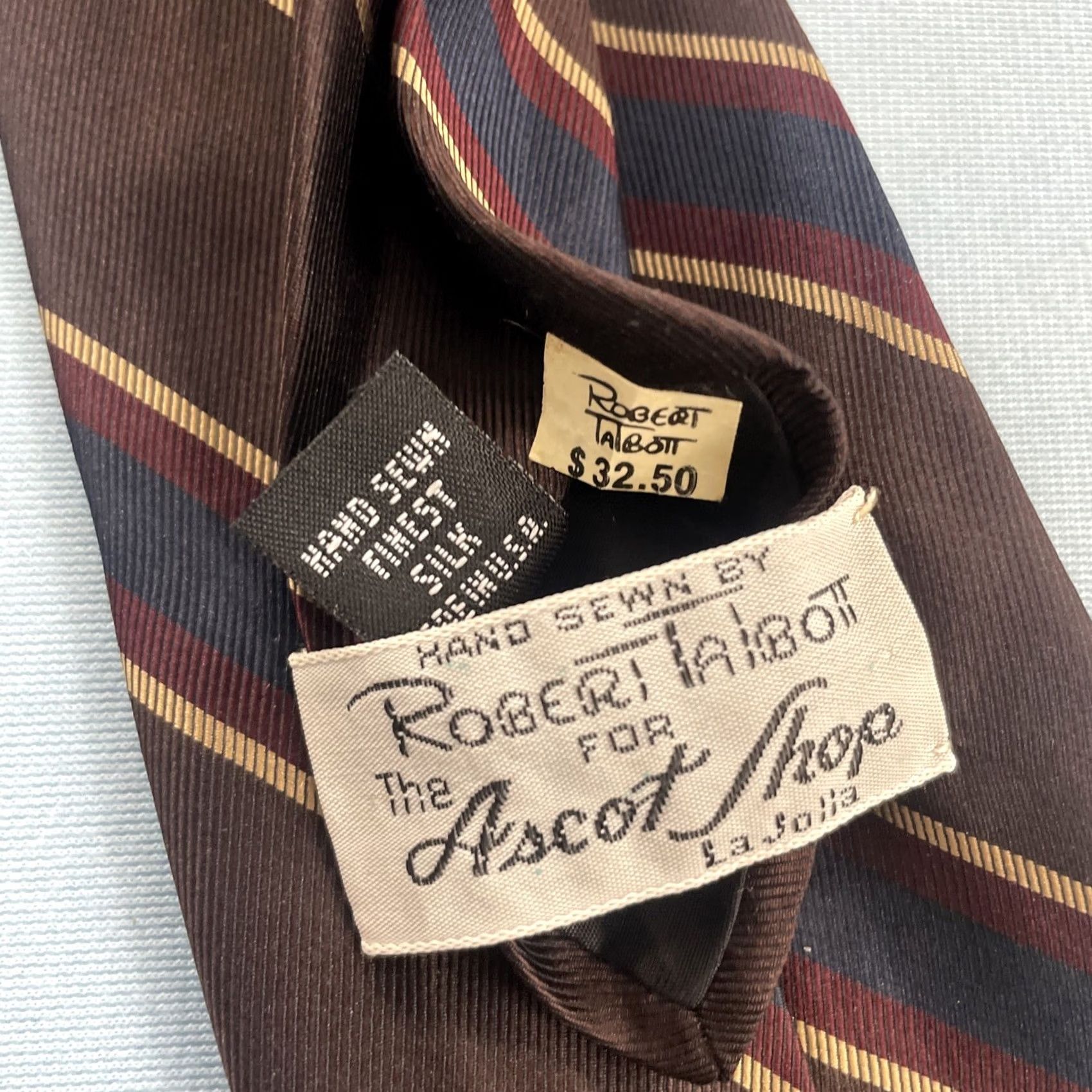 Robert Talbott VINTAGE Robert Talbott Ascot Shop Silk Neck Tie Brown Woven Repp Tie 60s USA 3.5x58 Mens Tie Brown Silk Repp Vintage Geometric Size ONE SIZE - 5 Thumbnail