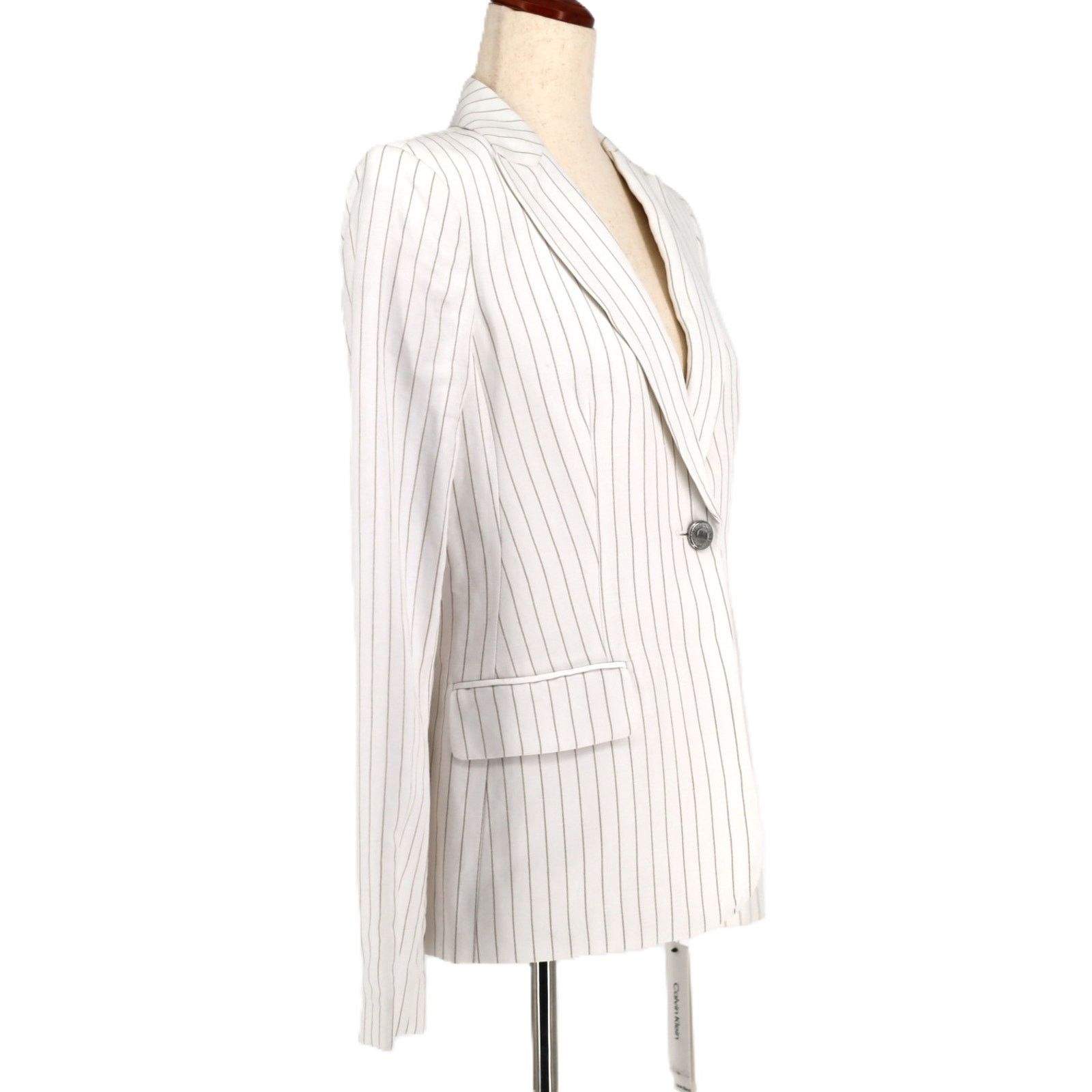 Calvin Klein Calvin Klein Women White Pinstripe Linen Jacket Size US 4 Size S / US 4 / IT 40 - 2 Thumbnail