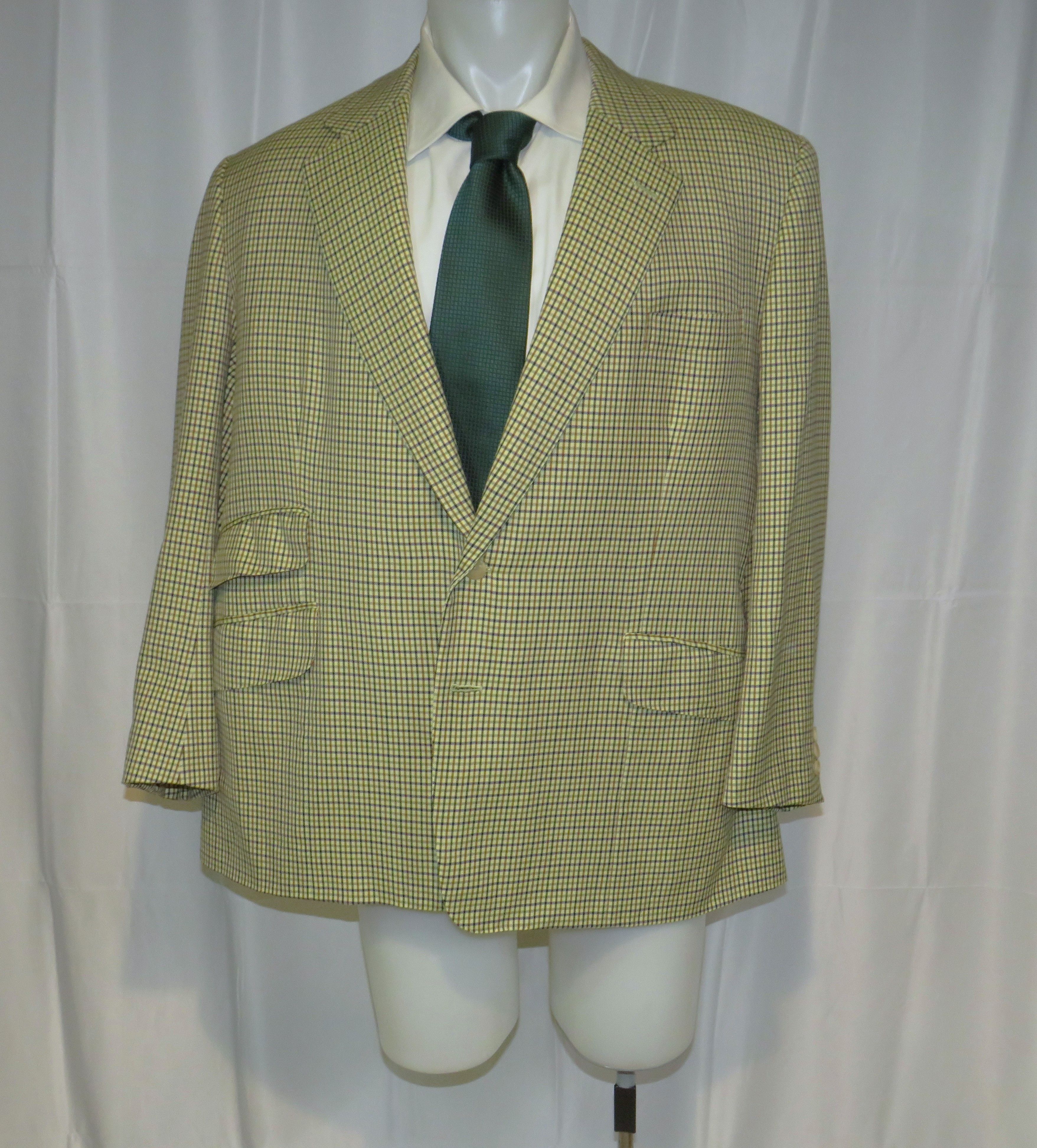 Henry Poole Savile Row Bespoke Cream Checked Two Button Sport Coat 44R Size 44R - 1 Thumbnail