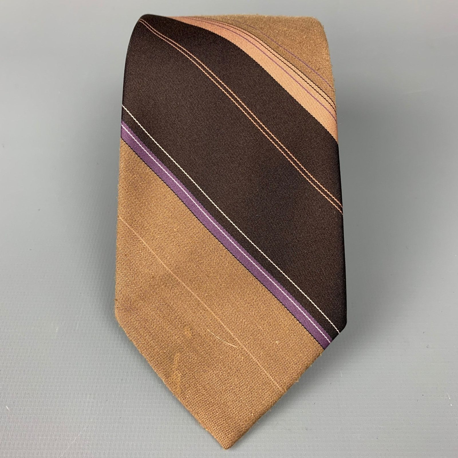 Van Heusen Dark Brown & Taupe Diagonal Stripe Polyester / Silk Tie Size ONE SIZE - 1 Thumbnail