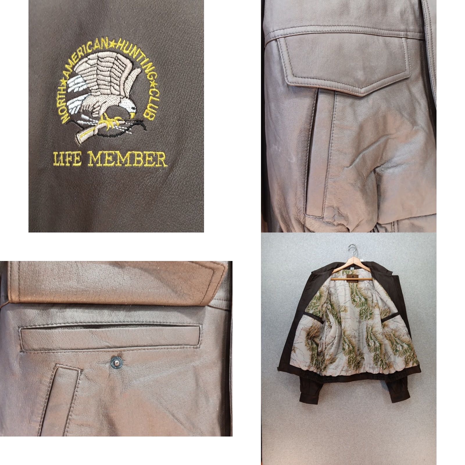 Vintage VINTAGE North American Hunting Club Life Member Brown Leather Jacket Men 2XL Bomber Coat Full Zip Embroidered Size US XXL / EU 58 / 5 - 8 Thumbnail