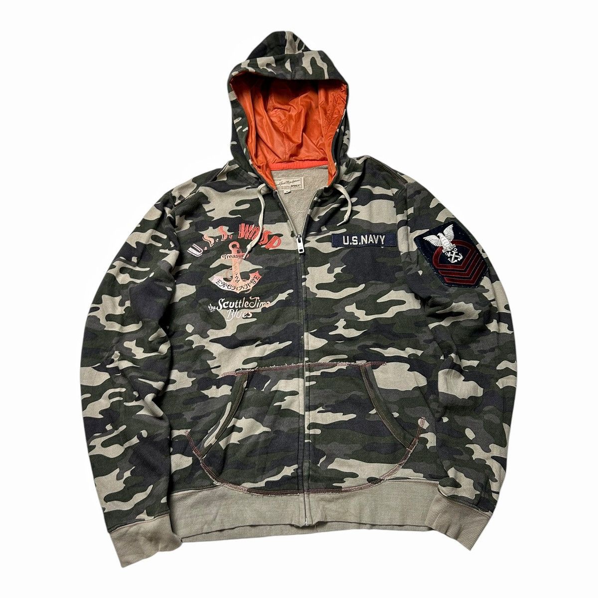 Avirex × If Six Was Nine × Le Grande Bleu (L.G.B.) Vintage 2000s Avirex Zip Up Hoodie Sweatshirt Camouflage USN Size US M / EU 48-50 / 2 - 1 Thumbnail