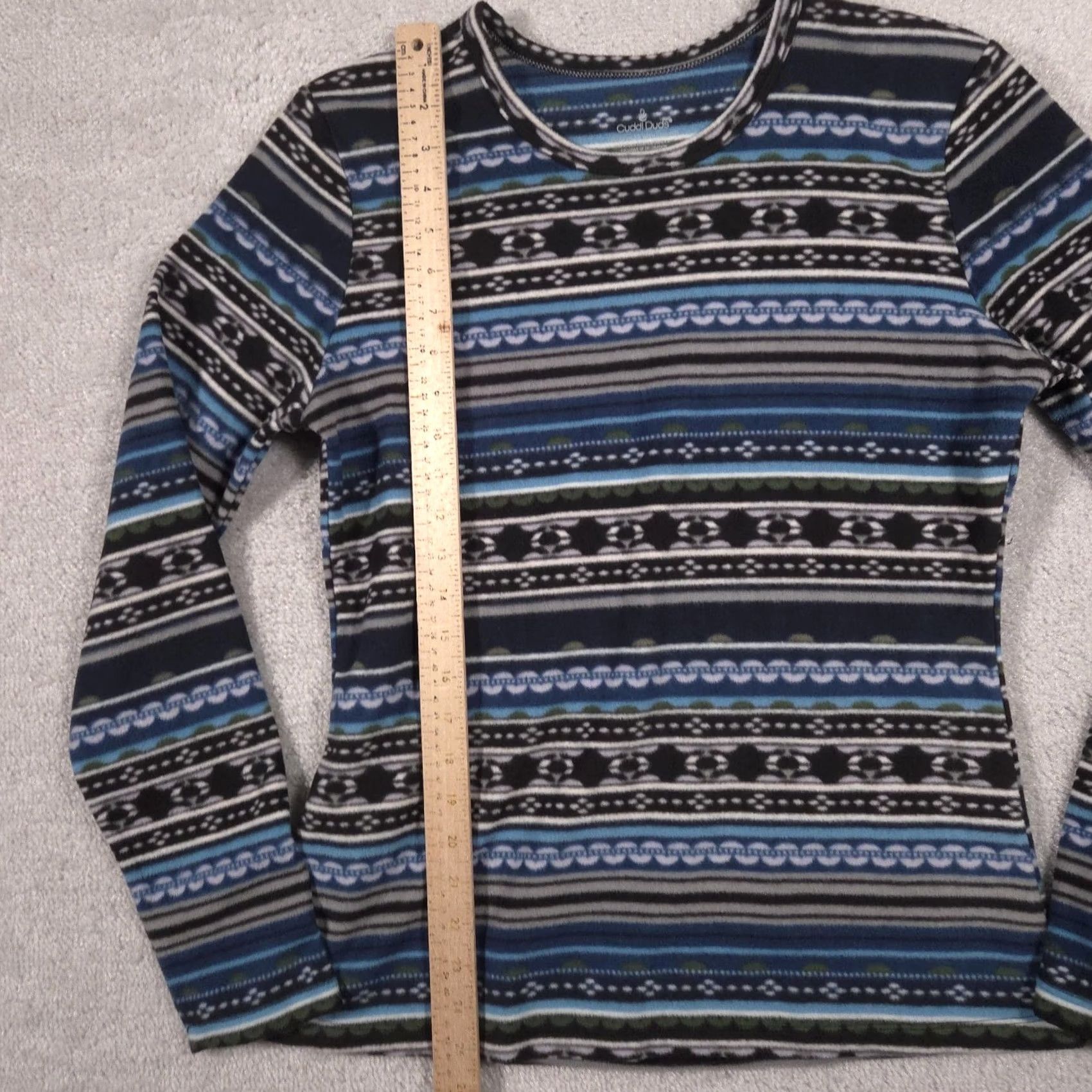 Vintage Cuddl Duds Pajama Top Womens L Blue Fair Isle Fleece Long Sleeve Shirt Size L / US 10 / IT 46 - 6 Thumbnail