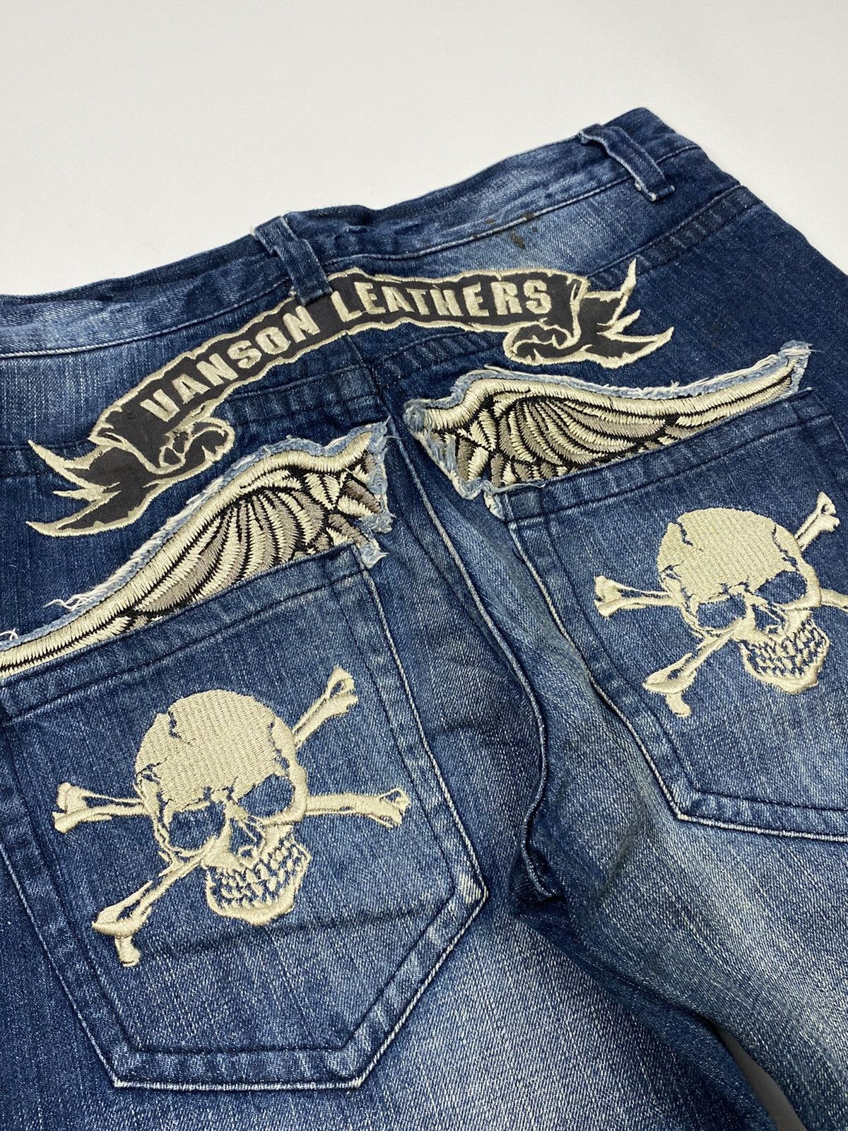 Vanson Leathers 💥rare💥 vanson embroidery skull washed jeans Size US 36 / EU 52 - 3 Thumbnail