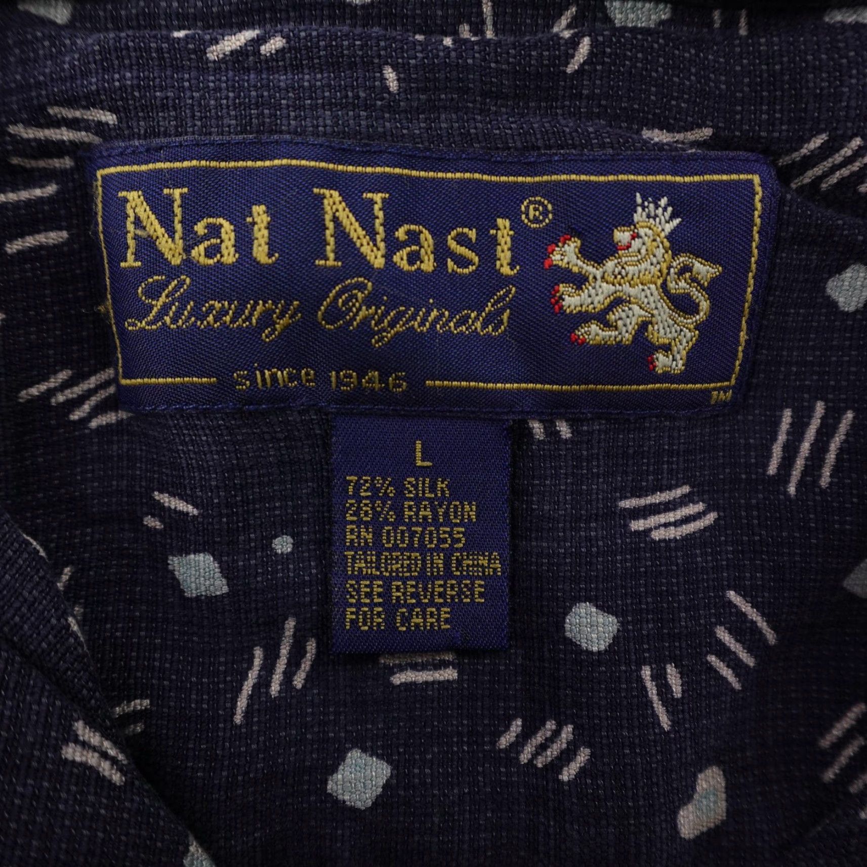 Nat Nast Nat Nast Shirt Mens Large Blue Silk Rayon Geometric Button Up Camp Lounge Resort Size US L / EU 52-54 / 3 - 7 Thumbnail