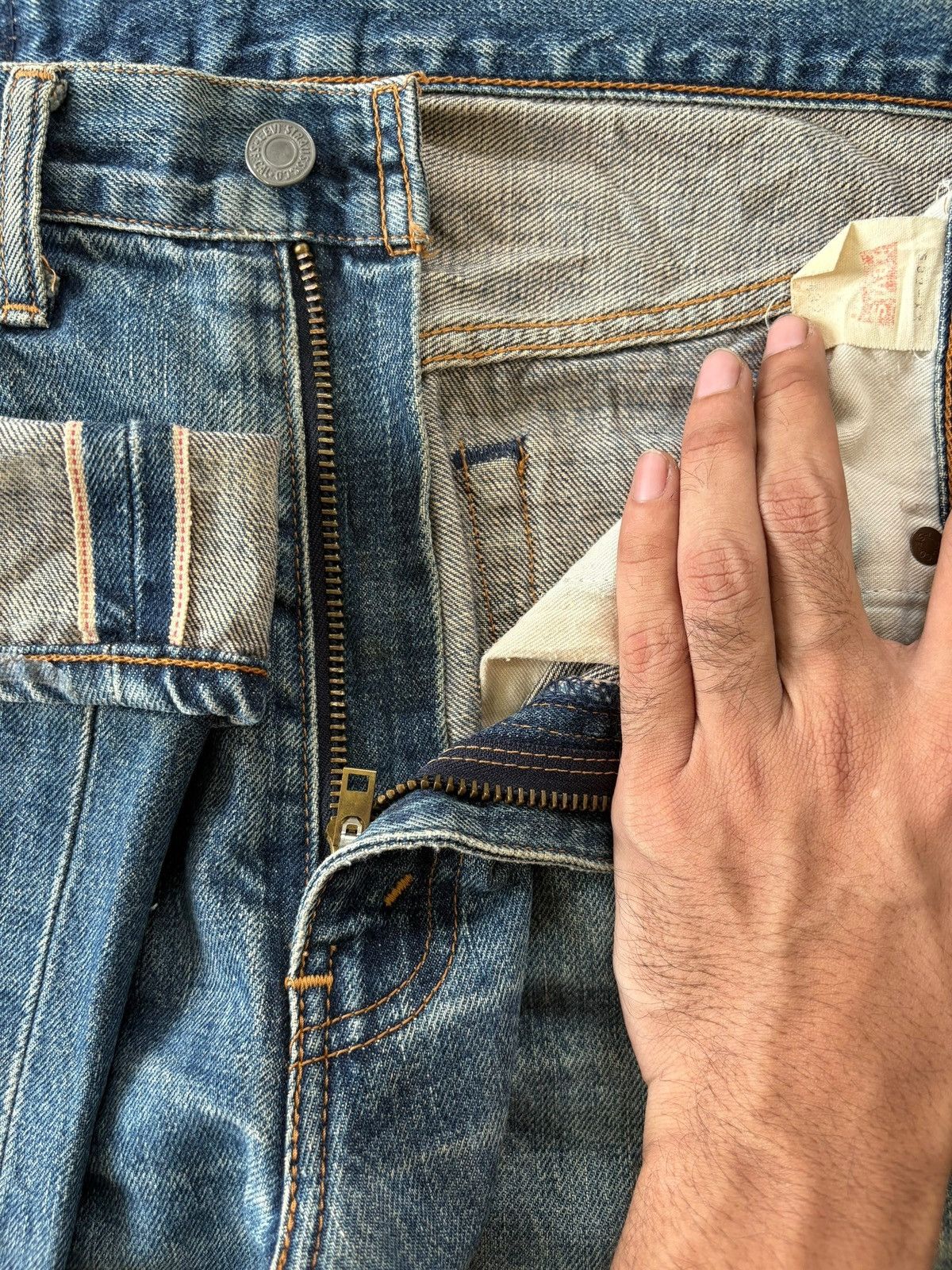 Levi's Vintage 80s Levis 502 Big E Selvedge Mud Wash Baggy Jeans Size US 32 / EU 48 - 10 Thumbnail