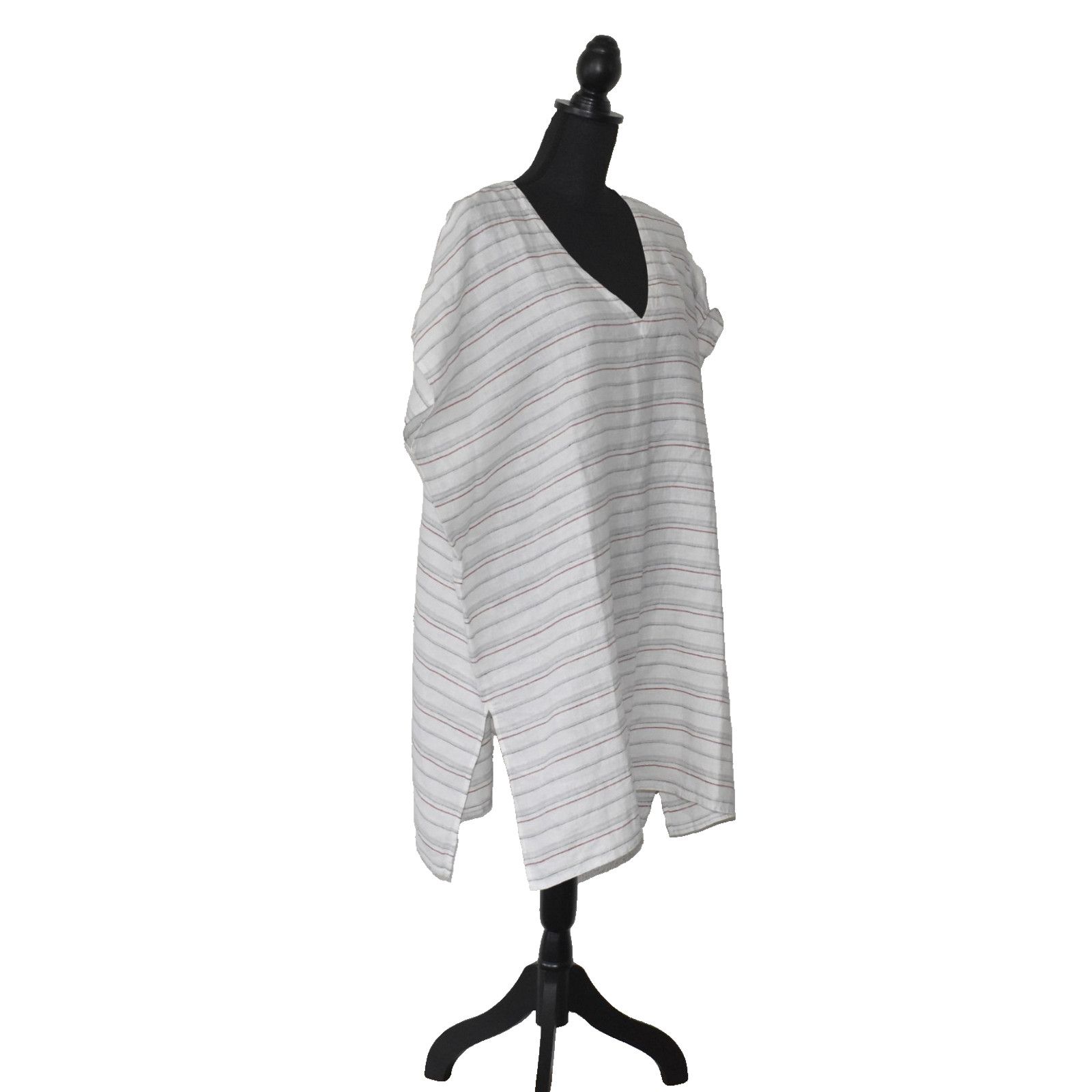 Eileen Fisher NWT EILEEN FISHER Org Linen Stripe V Neck Tunic Sz L/XL $158 Size L / US 10 / IT 46 - 2 Thumbnail