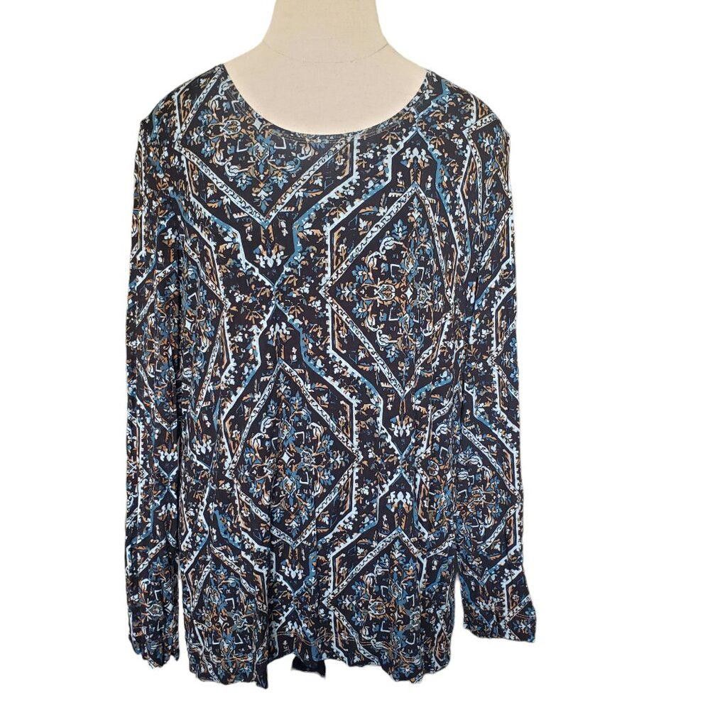 Chicos CT1521 Chico's Scroll Print Black & Blue Long Sleeve Top L Size L / US 10 / IT 46 - 1 Thumbnail