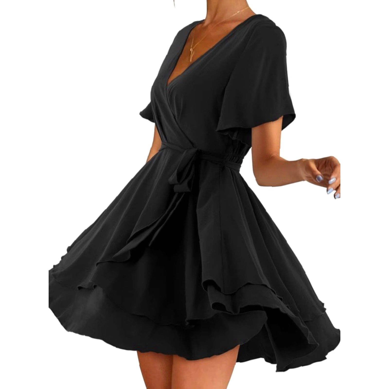 Vintage VINTAGE NWT Loiszm Women’s Wrap V Neck Dress With Belt - Size Small - Black Size S / US 4 / IT 40 - 3 Thumbnail
