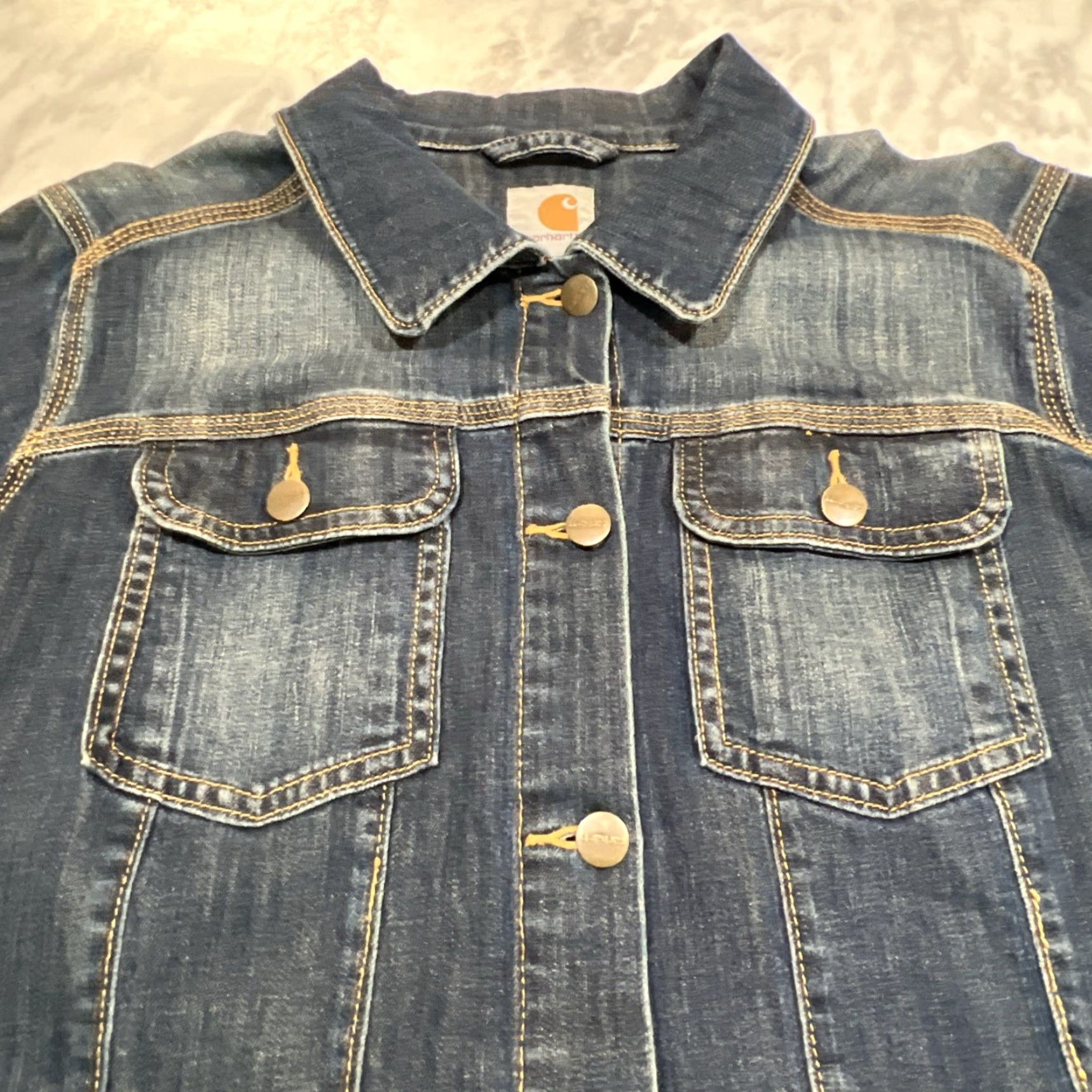 Carhartt Carhartt Denim Trucker Jacket Women’s XL 16-18 Button Up Zip Pockets Stretch Blended Cotton Denim Blue Vintage No N/A Size XL / US 12-14 / IT 48-50 - 2 Thumbnail
