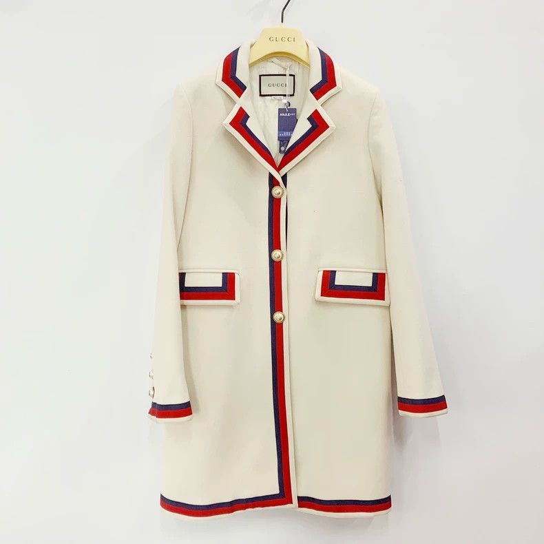 Gucci Gucci Beige Coat with Red Details Size US M / EU 48-50 / 2 - 1 Thumbnail