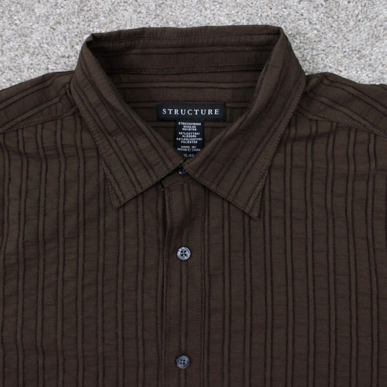 Vintage Structure Shirt Mens XL Brown Textured Long Sleeve Button Up Cotton/Poly Blend Size US XL / EU 56 / 4 - 5 Thumbnail