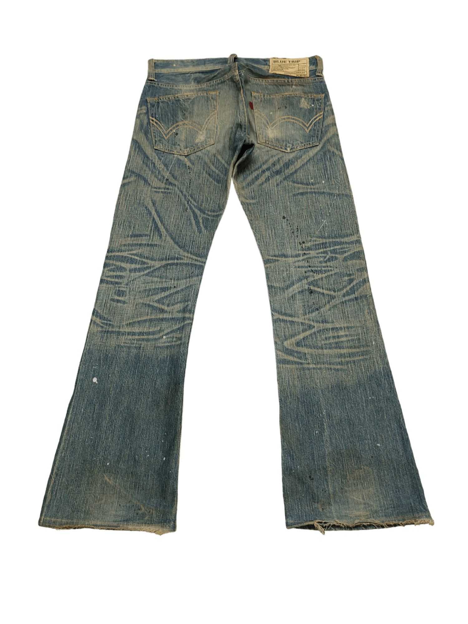 Le Grande Bleu (L.G.B.) Flare Jeans Edwin Blue Trip Clawmark Distress Faded Bootcut Size US 32 / EU 48 - 10 Thumbnail