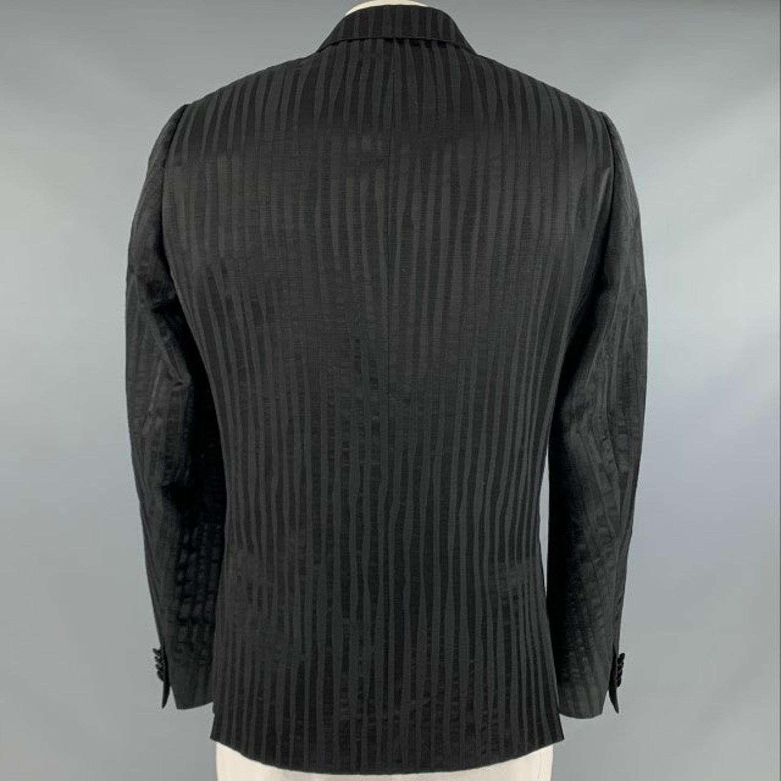 Paul Smith PAUL SMITH Black Stripe Viscose Cotton Peak Lapel Sport Coat Size 44R - 4 Thumbnail