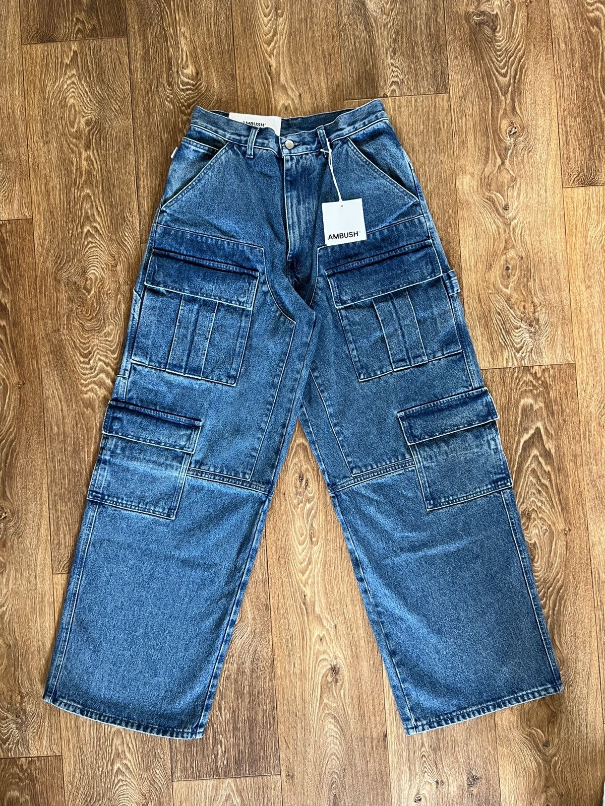 Ambush Design New Ambush Pockets Denim Cargo Pants Mid Blue by AMBUSH® Size US 30 / EU 46 - 1 Thumbnail