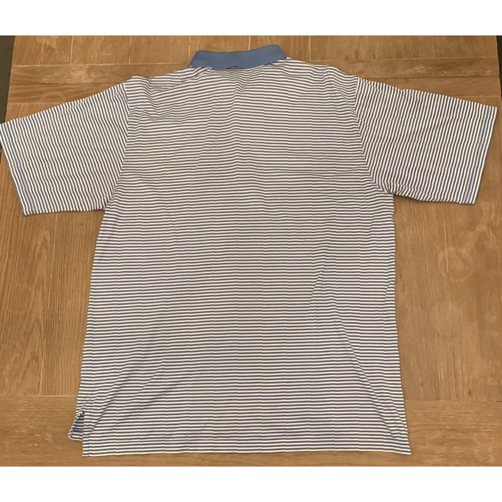Peter Millar Peter Millar Polo Shirt Mens XL Blue White Striped Short Sleeve Collared Button-Down Performance Golf Moisture Wicking Breathable Easy Care Size US XL / EU 56 / 4 - 4 Thumbnail