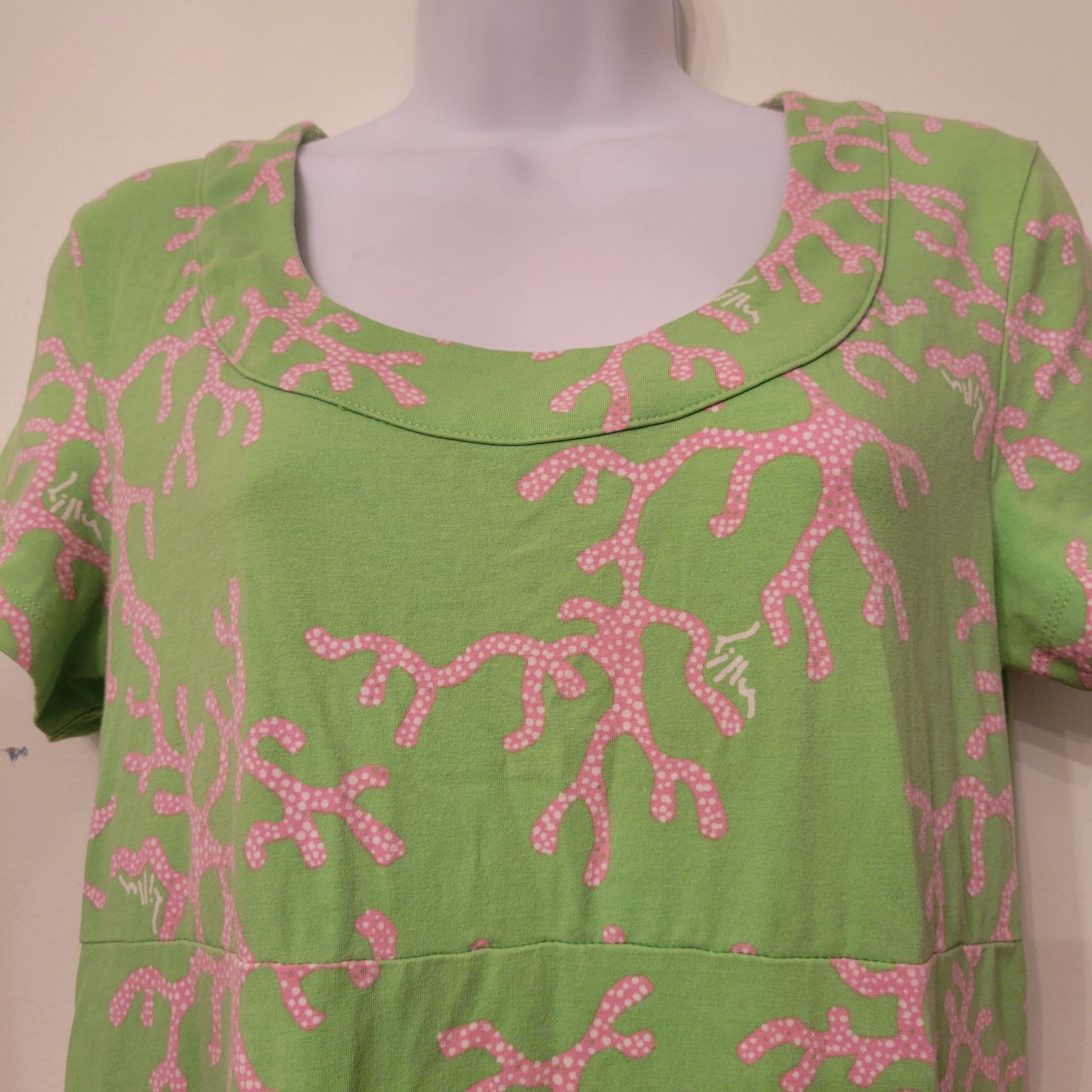 Lilly Pulitzer Lilly Pulitzer Green Pink Coral M KELSEA T Shirt Dress Stret Size M / US 6-8 / IT 42-44 - 5 Thumbnail