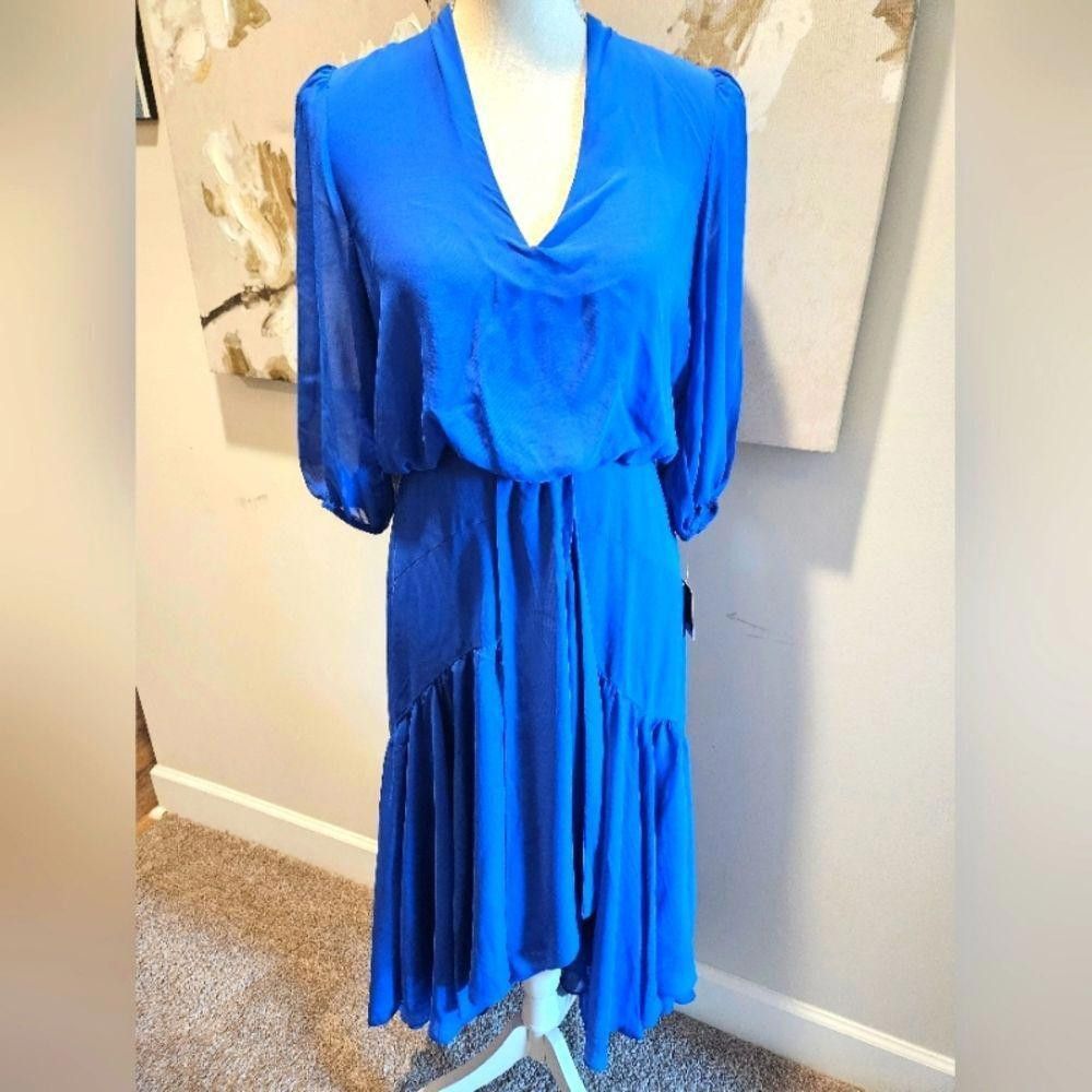 Designer Nwt Taylor Women's Blue Hi low Dress with Gathered Skirt Size M / US 6-8 / IT 42-44 - 1 Thumbnail