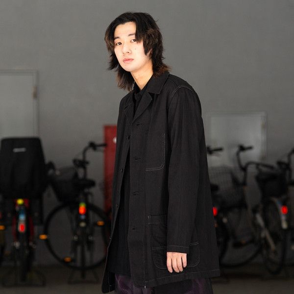 image of Ss12 Yohji Yamamoto Pour Homme White Stitch Jacket 2 in Black, Men's (Size Medium)