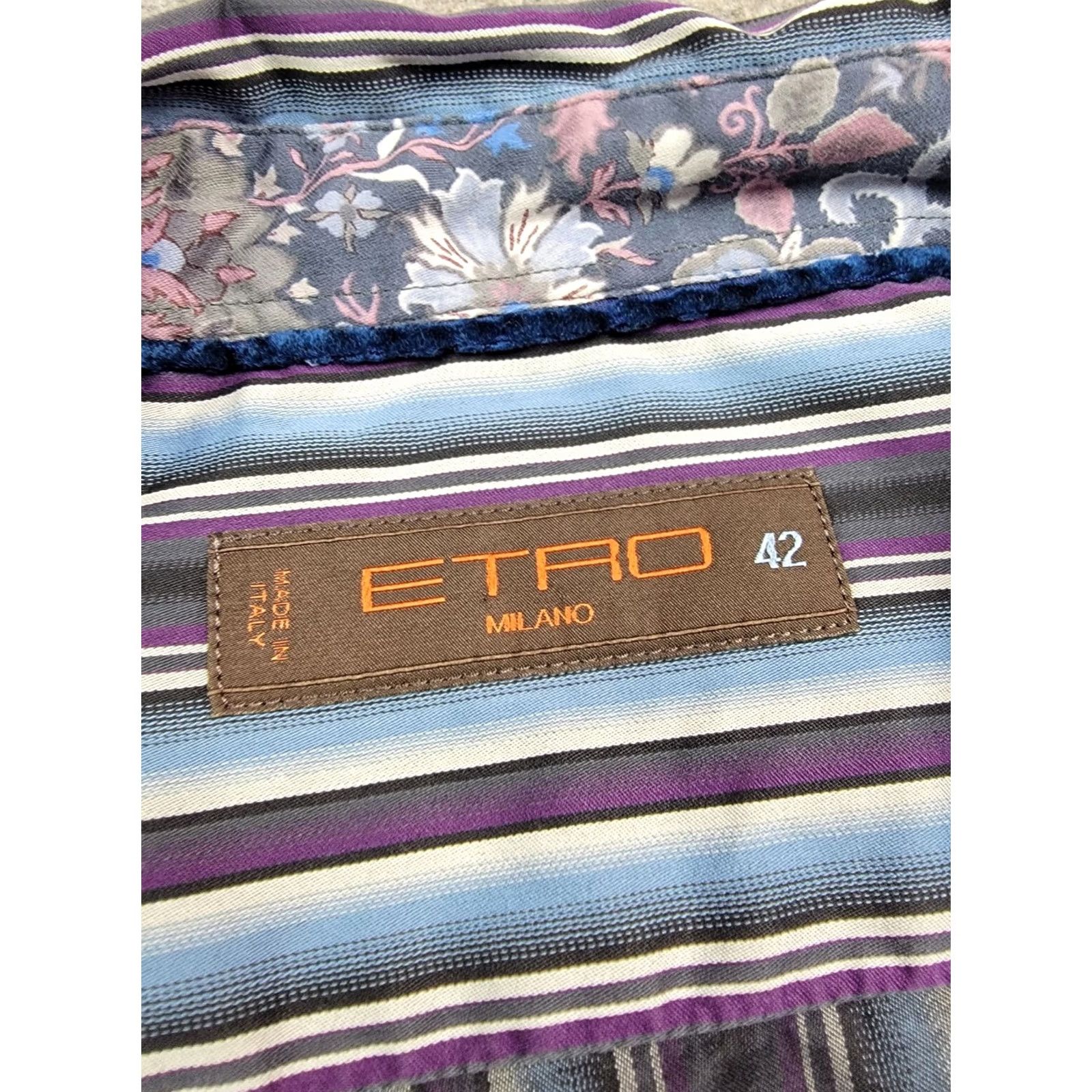 Etro Etro Milano Shirt Mens 42 Blue Purple Stripe Button Down Made in Italy Shirt Button-Up Casual Career Modern Designer Mens Size US XL / EU 56 / 4 - 2 Thumbnail