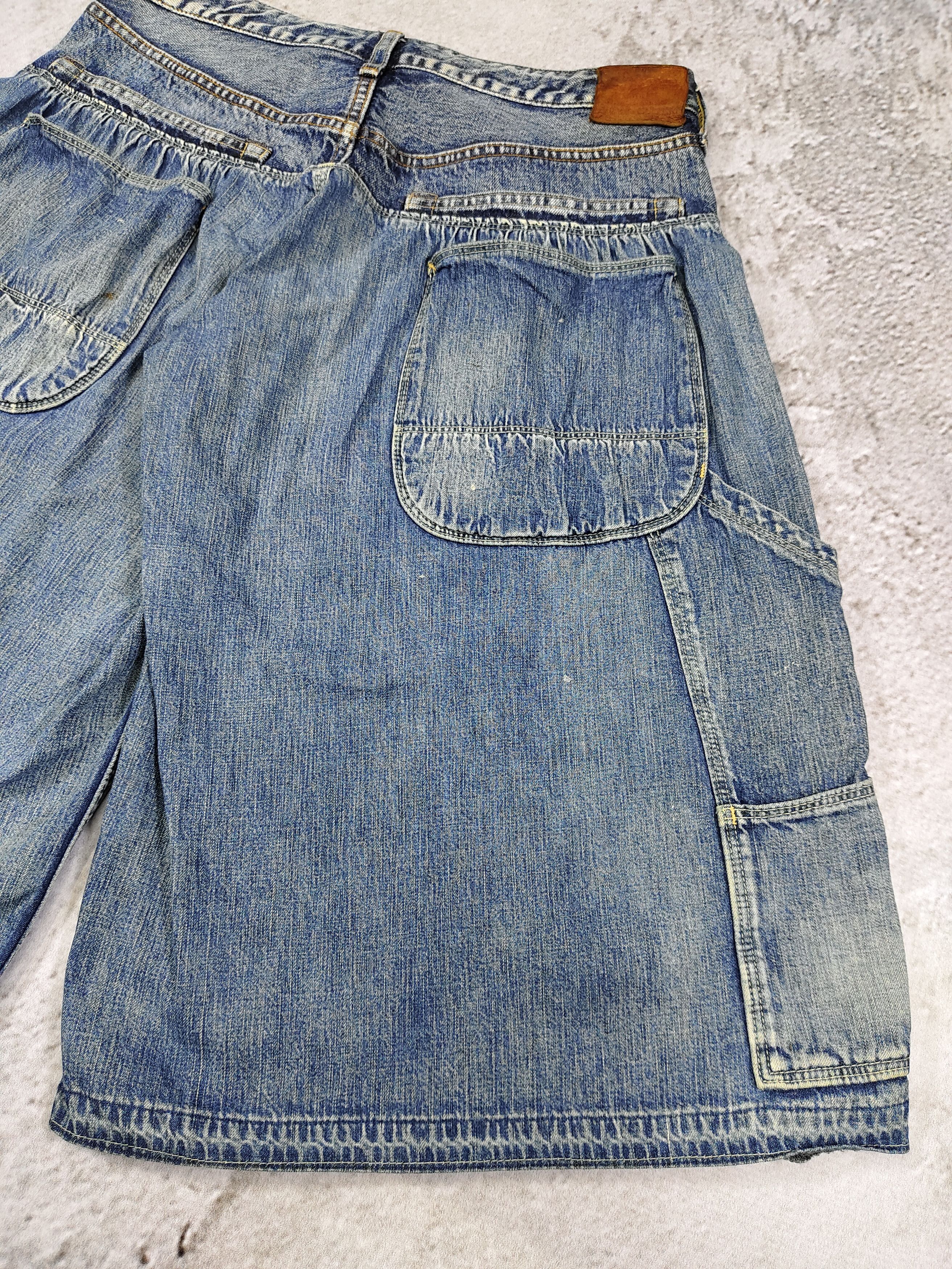 Japanese Brand 00s Denim & Dungaree- Gathered Waist Carpenter Denim Shorts Size US 31 - 3 Thumbnail