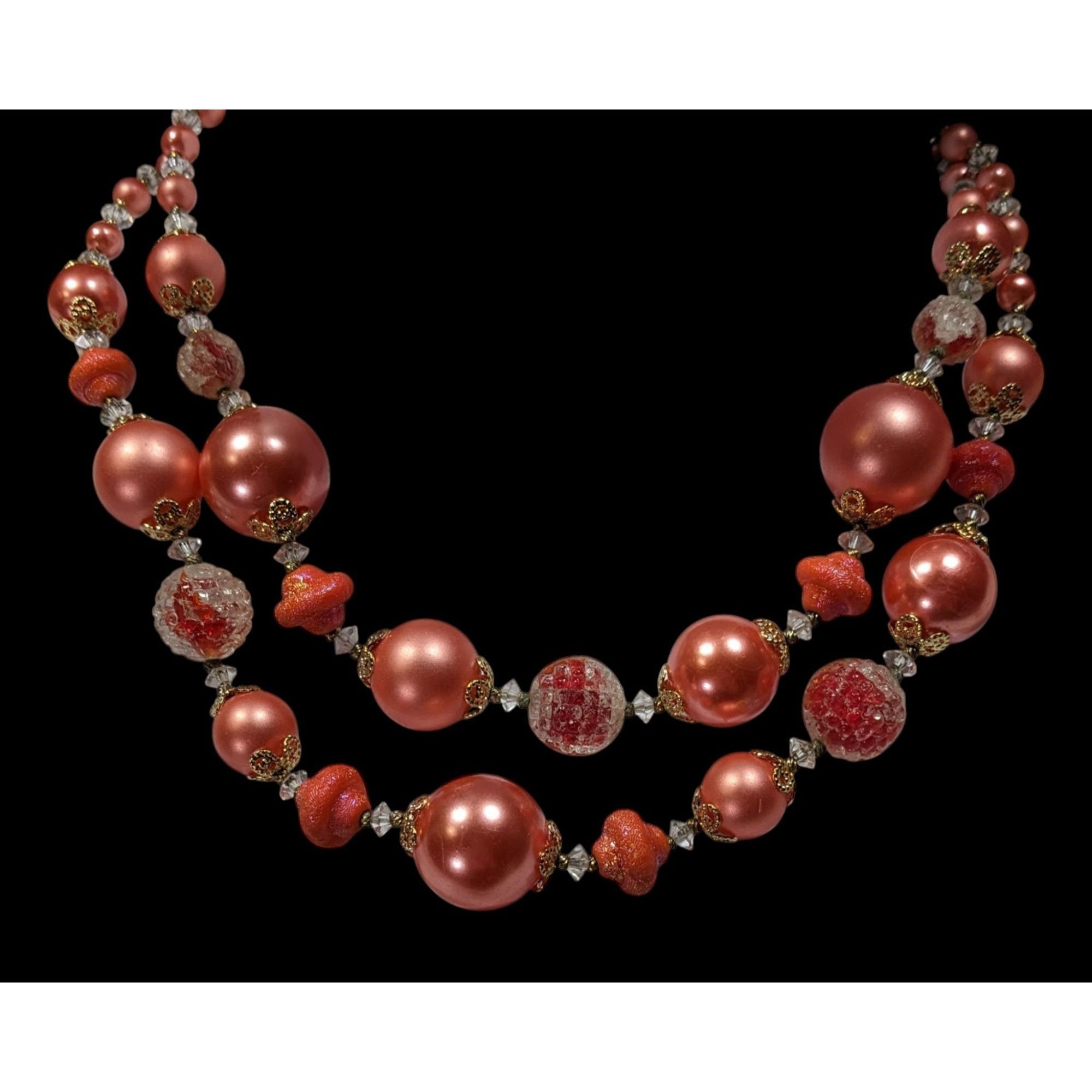 Other Vintage 1940s Rare Vendome Rose Pink Faux Pearl Layered Neck Size ONE SIZE - 4 Thumbnail