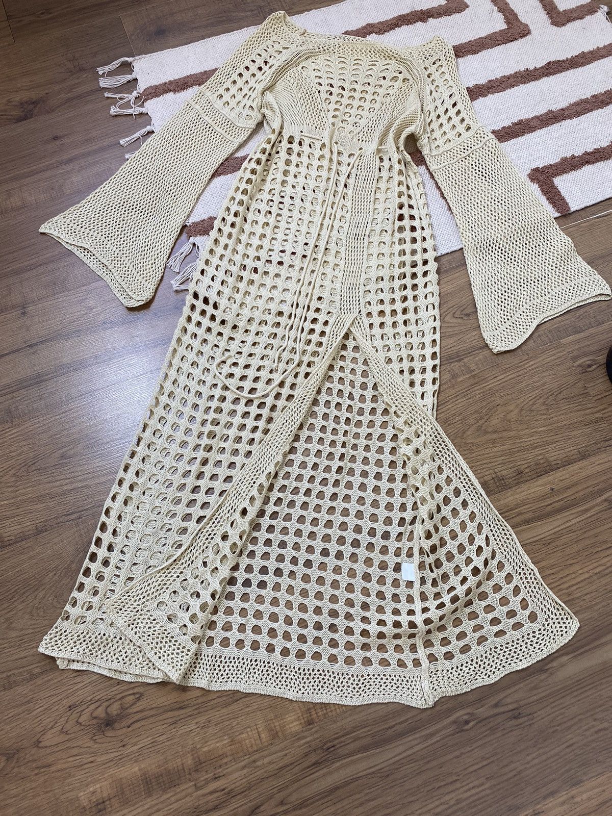 Vintage ISSEY MIYAKE STYLE MESH BEIGE BEACH DRESS Size M / US 6-8 / IT 42-44 - 6 Thumbnail