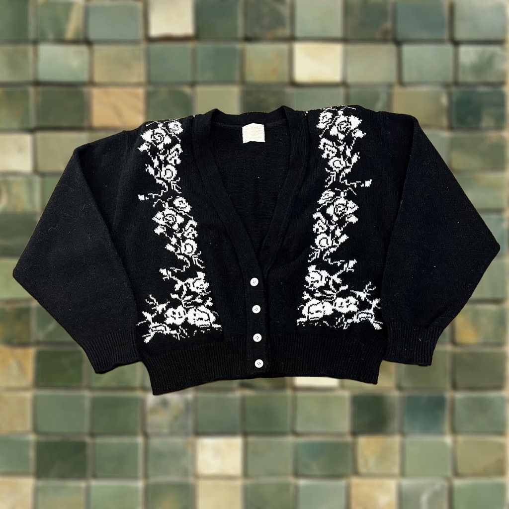 Vintage VINTAGE Womens XL Black Acrylic Cardigan Sweater Teacher 80s Size XL / US 12-14 / IT 48-50 - 1 Thumbnail