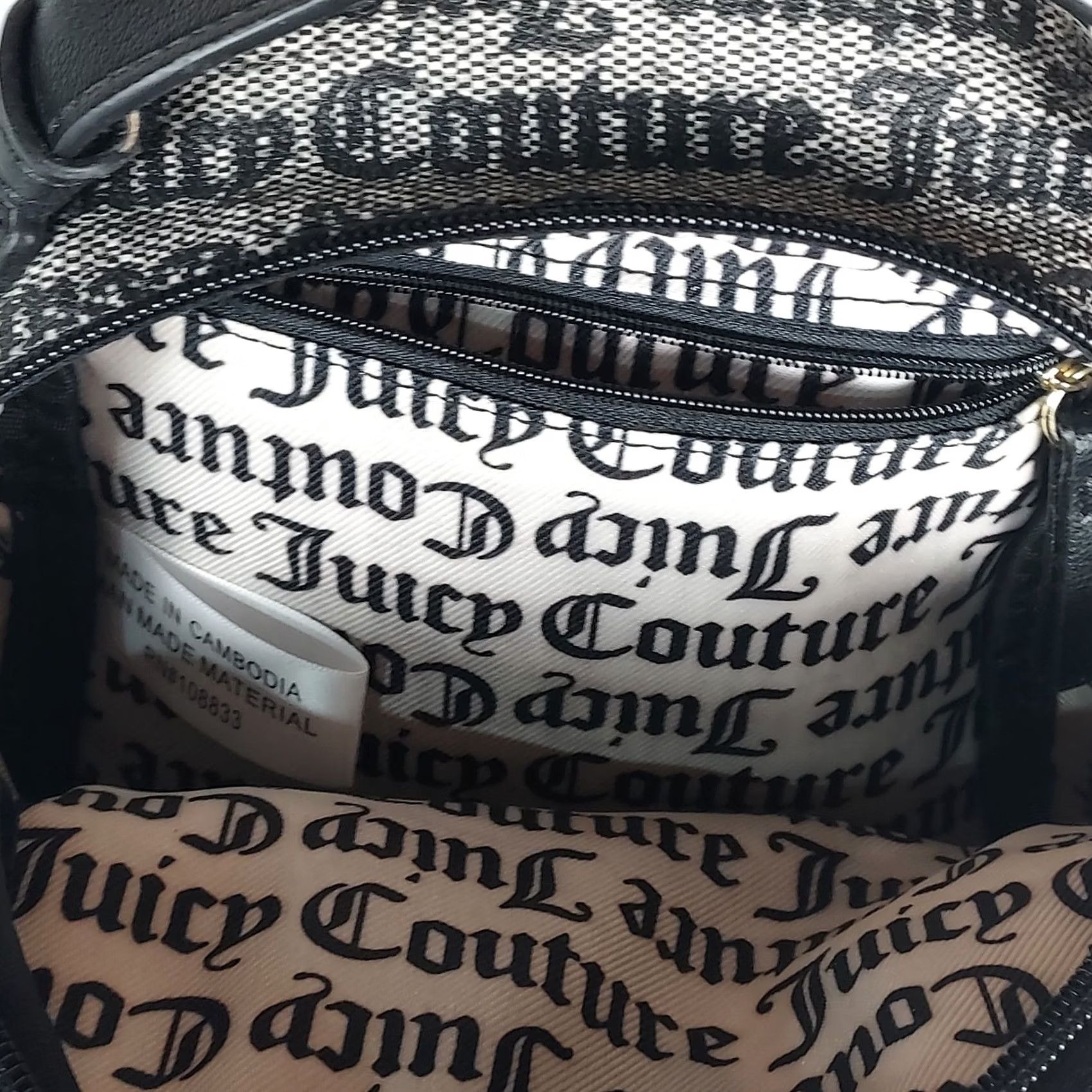 Juicy Couture Juicy Couture Mini Backpack Black Gray Logo Print Designer Purse Backpack Women Small Zip Closure Adjustable Strap Gold-Plated Hardware Size ONE SIZE - 7 Thumbnail