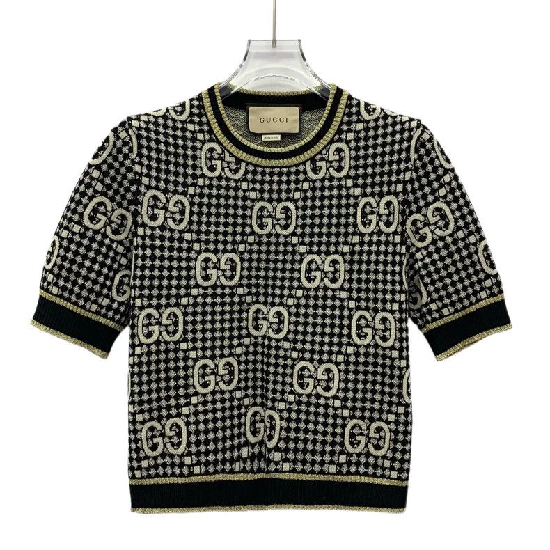 Gucci Gucci Logo Print Wool Short Sleeve Sweater-yf Size US XS / EU 42 / 0 - 1 Thumbnail