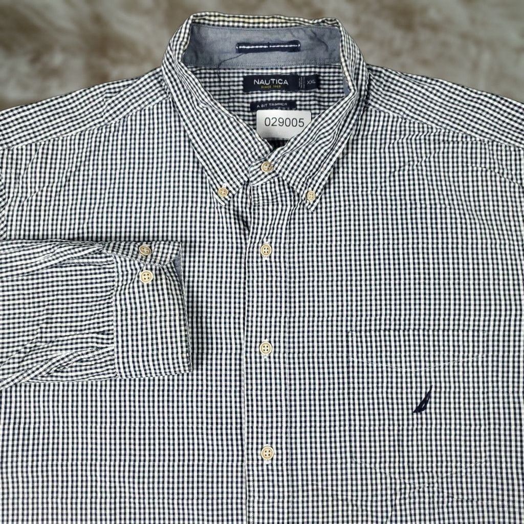 Nautica Nautica Casual Button-Up Shirt Mens 2XL Blue White Check Long Sleeve Size US XXL / EU 58 / 5 - 1 Thumbnail