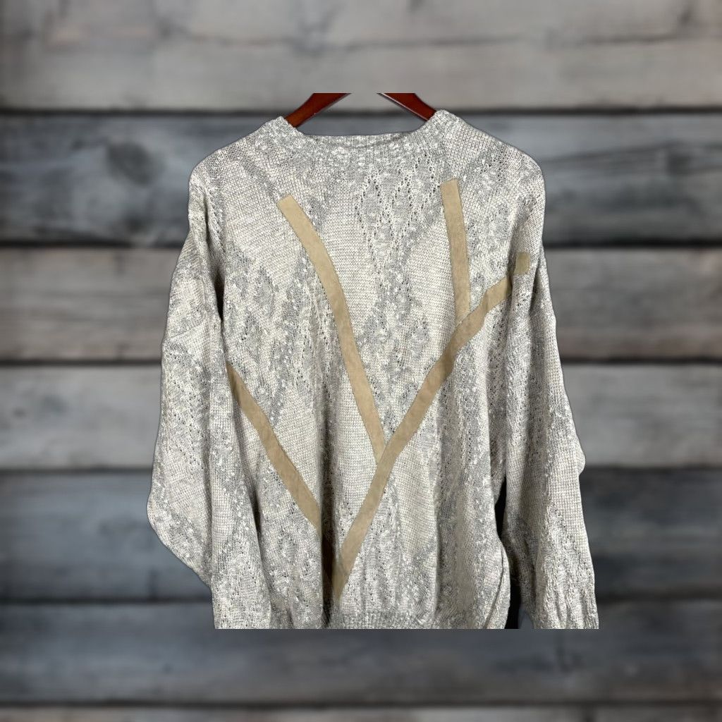 Vintage VINTAGE Bachrach Chunky-Knit Sweater Adult XL Beige Check Pattern Preppy Mens Size US XL / EU 56 / 4 - 1 Thumbnail