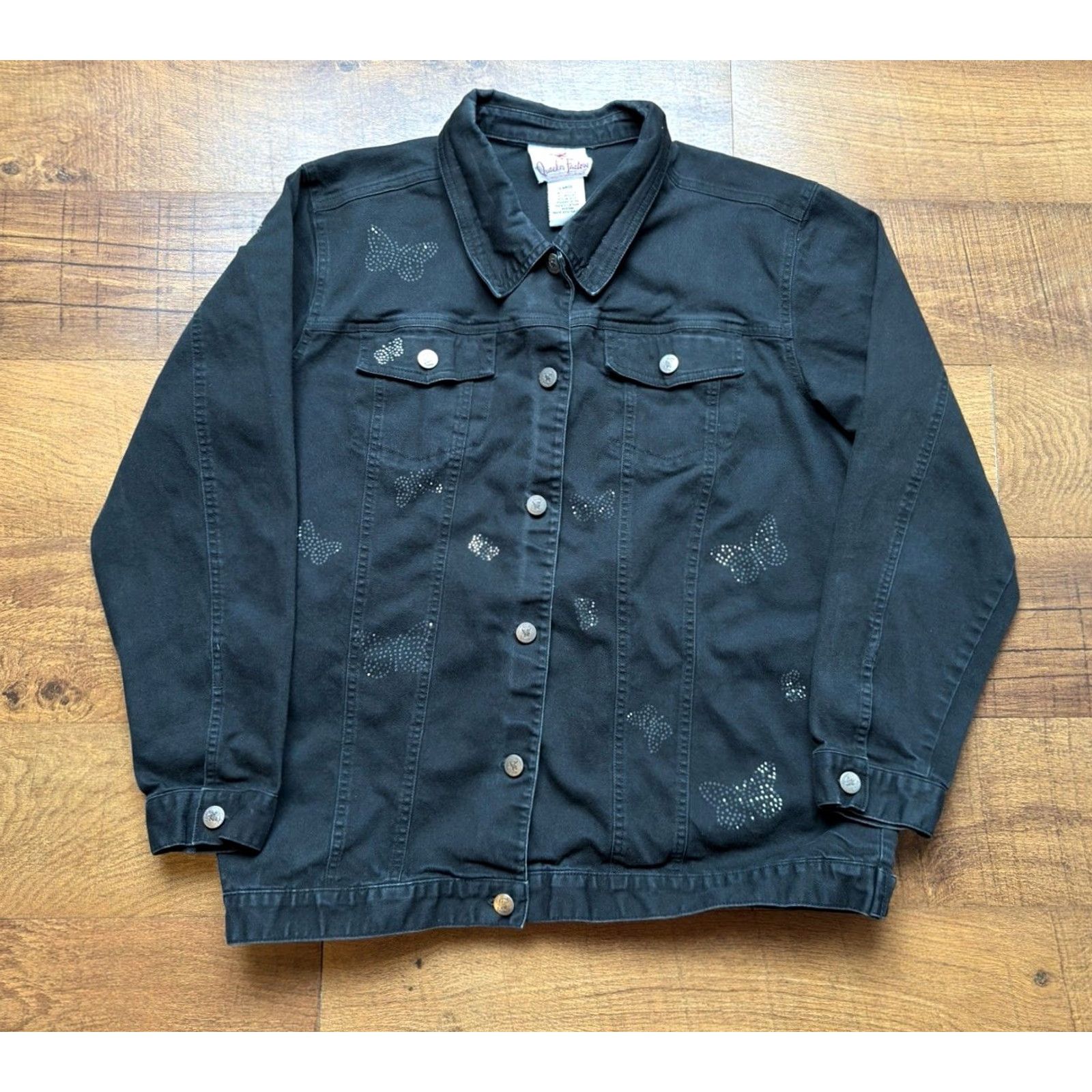 Quacker Factory VINTAGE Quacker Factory Black Denim Jacket Butterfly Women Size Large Jacket Size L / US 10 / IT 46 - 2 Thumbnail
