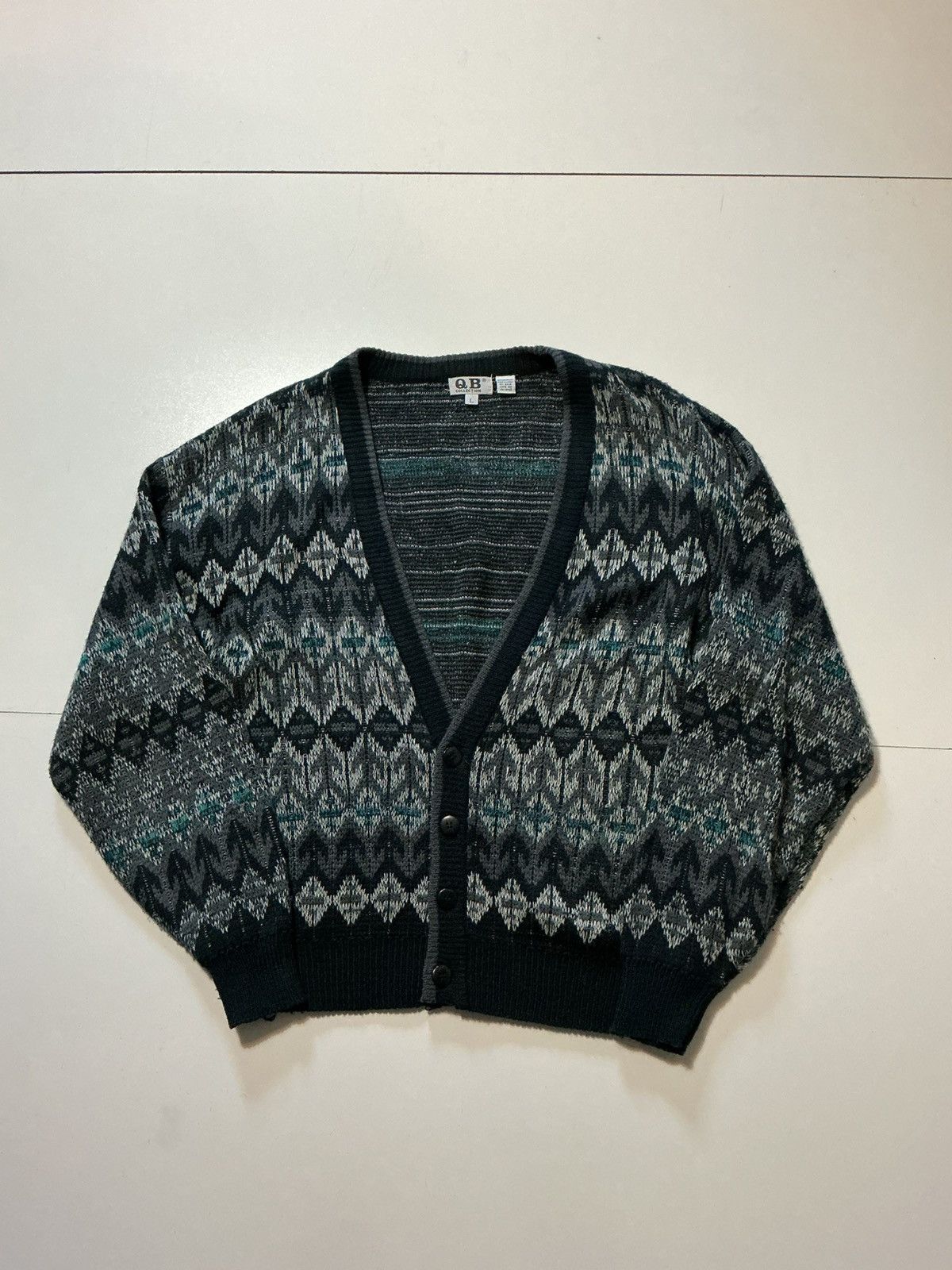 Vintage Vintage 80s 90s QB Collection Knit Arrows Cardigan Sweater Size US L / EU 52-54 / 3 - 1 Thumbnail
