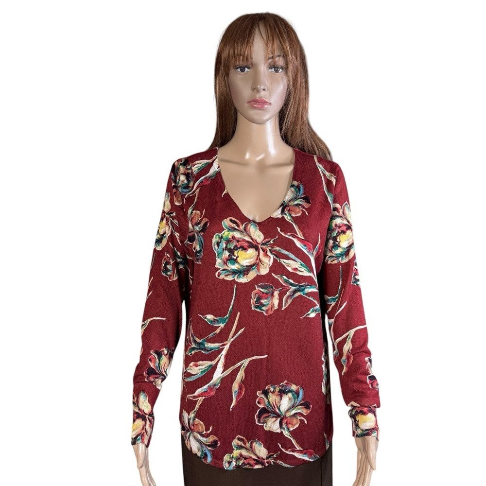 Chicos New Chico's Spun Rayon Floral V-Neck Sweater Size 1 US M Size M / US 6-8 / IT 42-44 - 2 Thumbnail