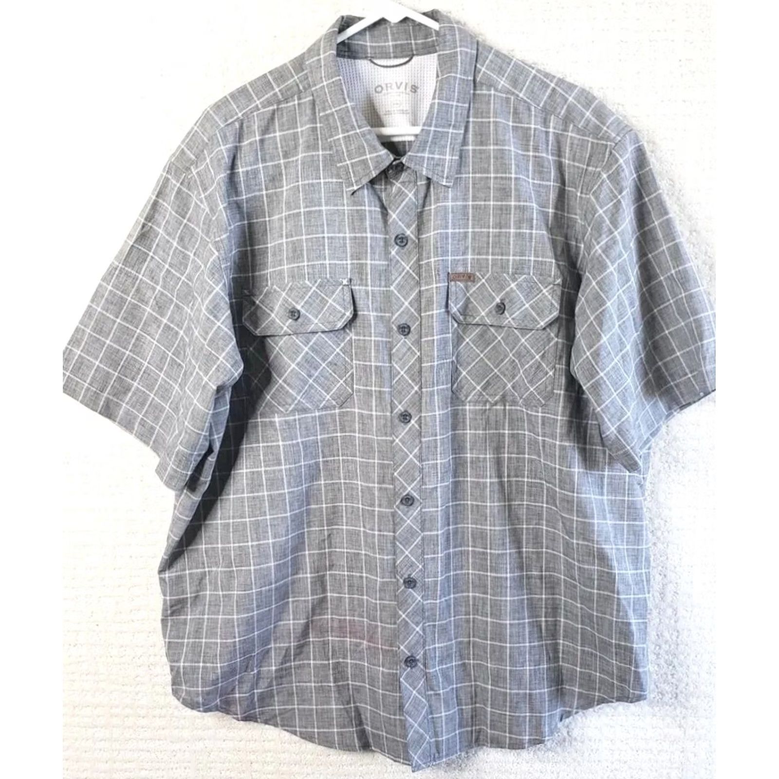 Orvis Orvis Mens Shirt 2XL Grey Plaid Hiking Casual Fishing S. Sleeve Button Polyester Size US XXL / EU 58 / 5 - 2 Thumbnail