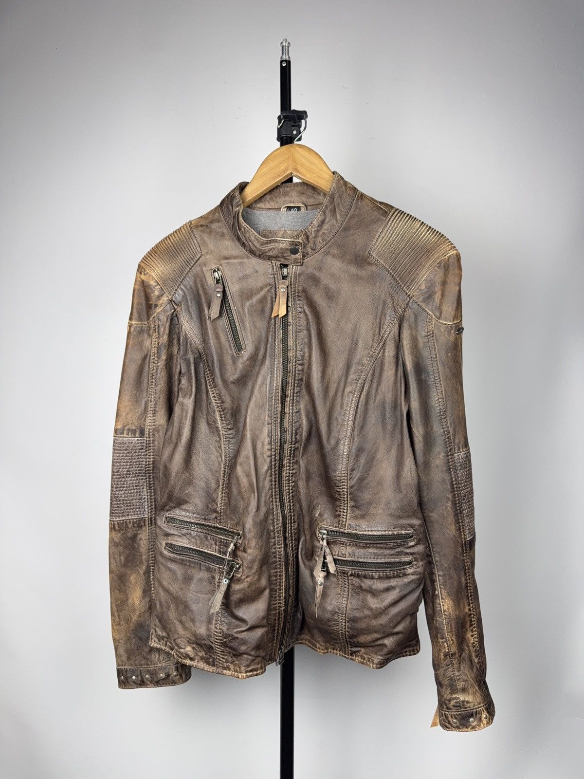 Vintage 00s Brown Leather Moto Biker Jacket Distressed Style