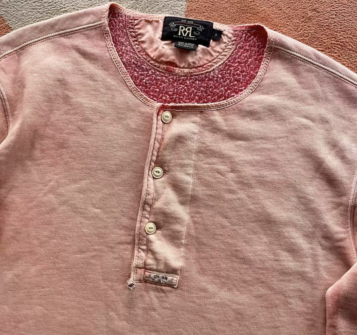 RRL Ralph Lauren Washed Pink Henley Hoodie - Ralph Lauren Double RL K22 Size US S / EU 44-46 / 1 - 3 Thumbnail