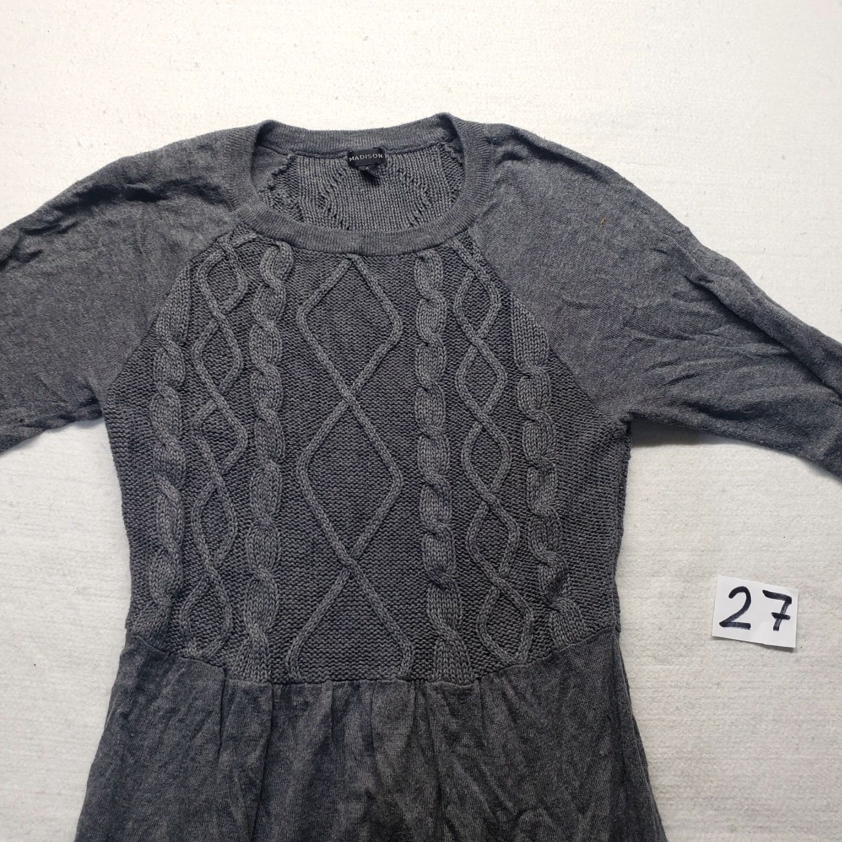 Madison Madison Dress Solid Gray Short Sleeve Midi Knit Square Neck Adult Womens S Small Size 28" / US 6 / IT 42 - 2 Thumbnail
