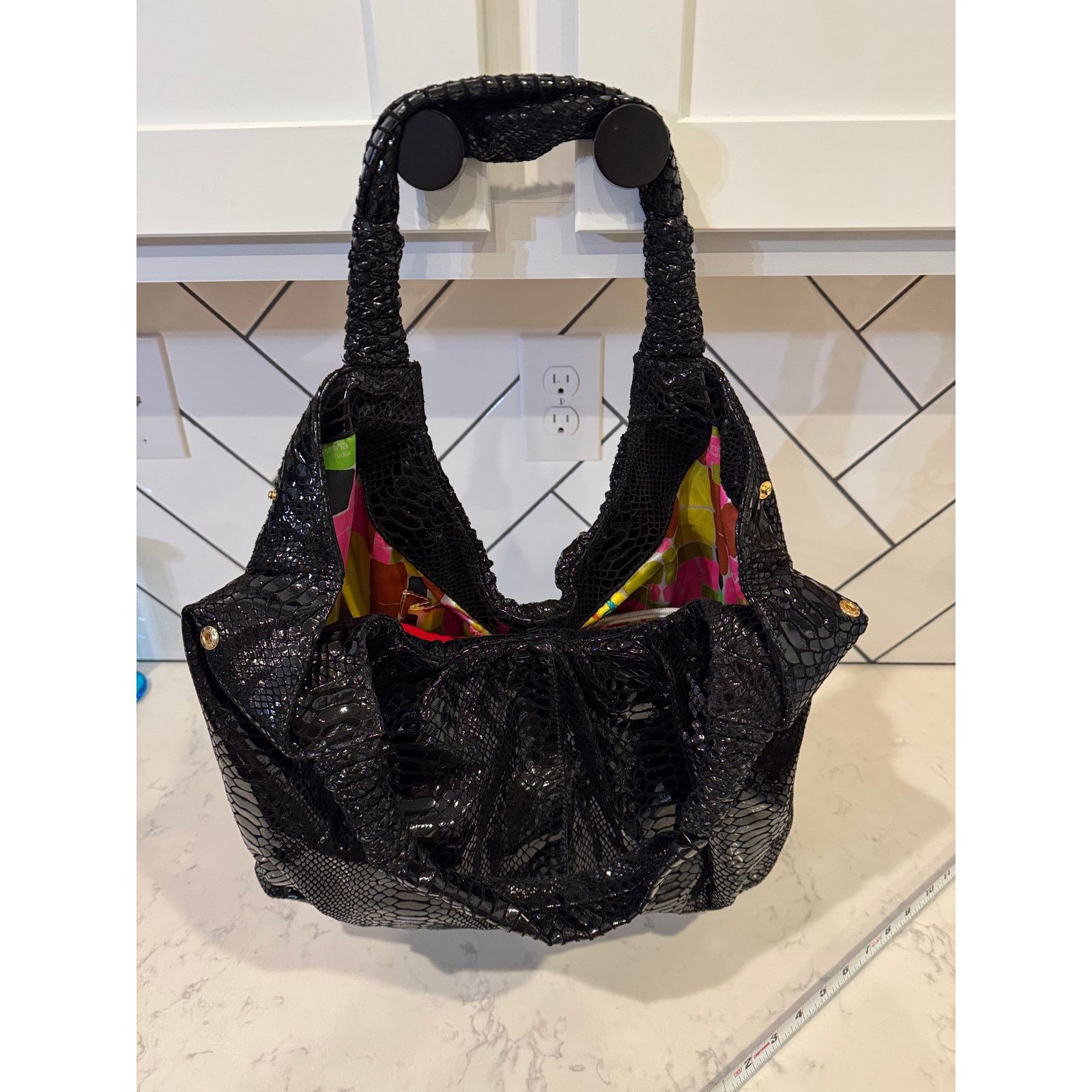 Other Vintage Perlina Y2K black snake skin leather large hobo bag Size ONE SIZE - 8 Thumbnail
