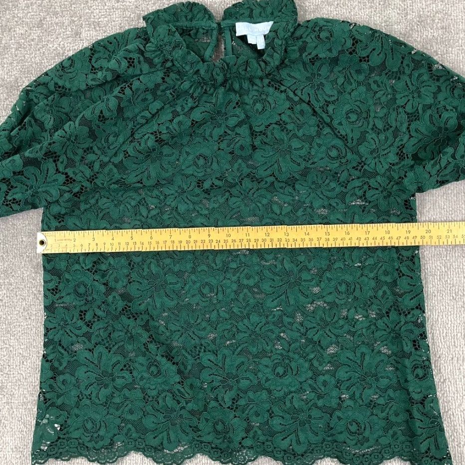 Vintage Hill House Blouse Top Womens XS Green Millie Floral Lace Sheer Ruffle Neck Shirt Size XS / US 0-2 / IT 36-38 - 5 Thumbnail